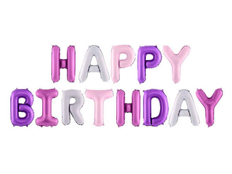partydeco Luftballon, Happy Birthday Buchstaben - Girlande aus Folienballons rosa / lila