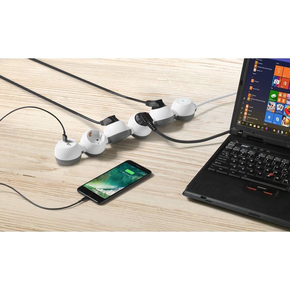 Sygonix Drehbare 4-fach-Steckdosenleiste Steckdosenleiste, zwei Schalter, mit USB-A mit mit USB, drehbare Steckdosentöpfe