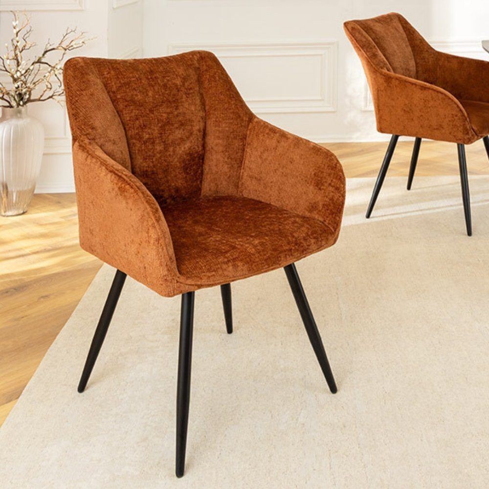 LebensWohnArt Stuhl Retro Drehstuhl PAPILLON rost-braun Chenille Metallgestell Armlehne