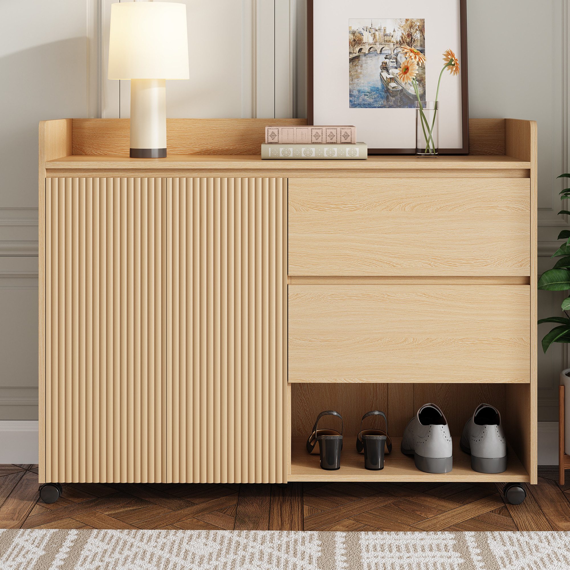 STILVORA Schuhschrank mit Rollen,Schuhregal Aufwahrungsschrank mit verstellbare Regale (Wohnzimmerschrank, 1-St., Dämpfungsscharnier) verstellbare Regale, Universalrad mit Bremse