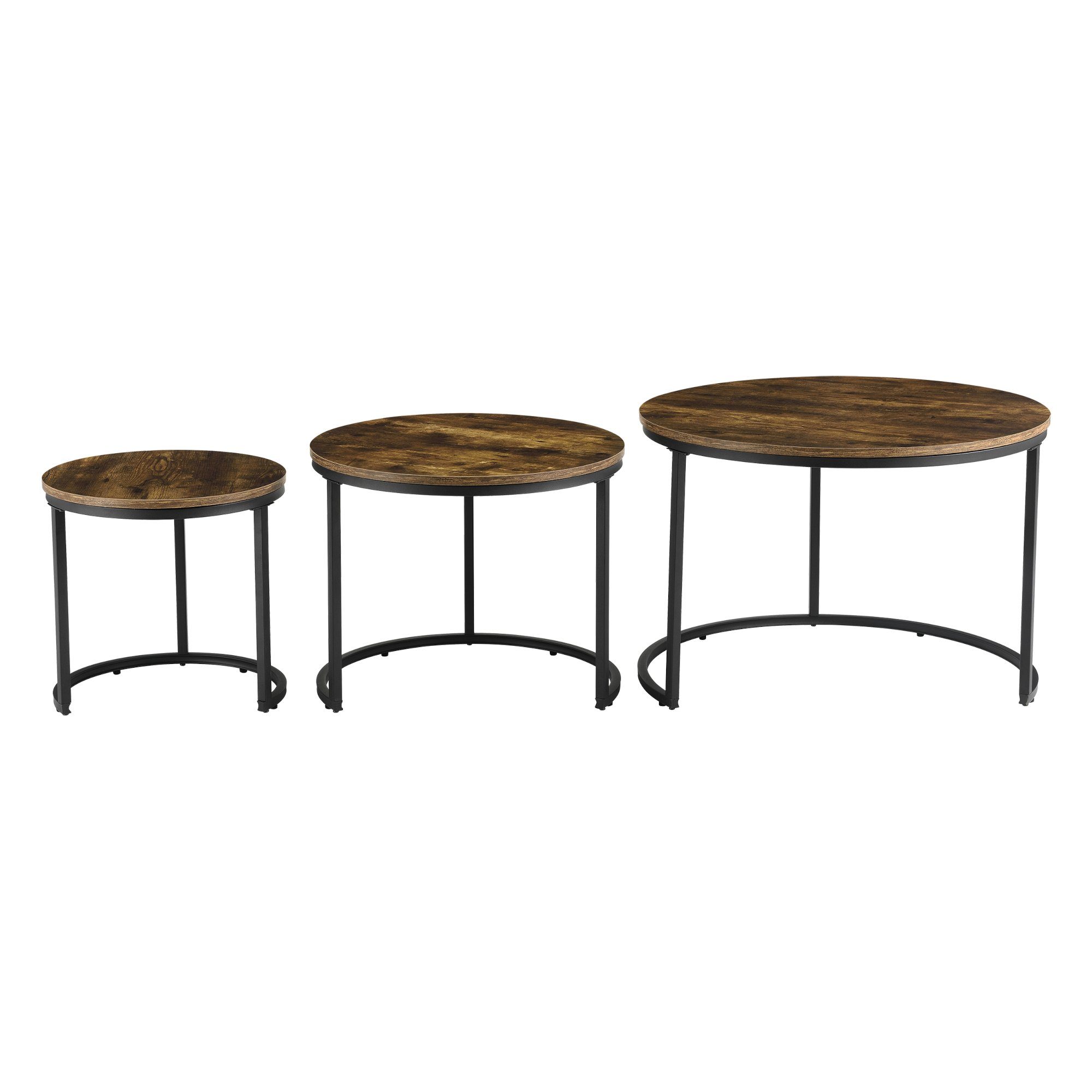 Couchtisch Schwarz (3er-Set), Arvidsjaur 3er Couchtischset Holzton / Dunkler en.casa