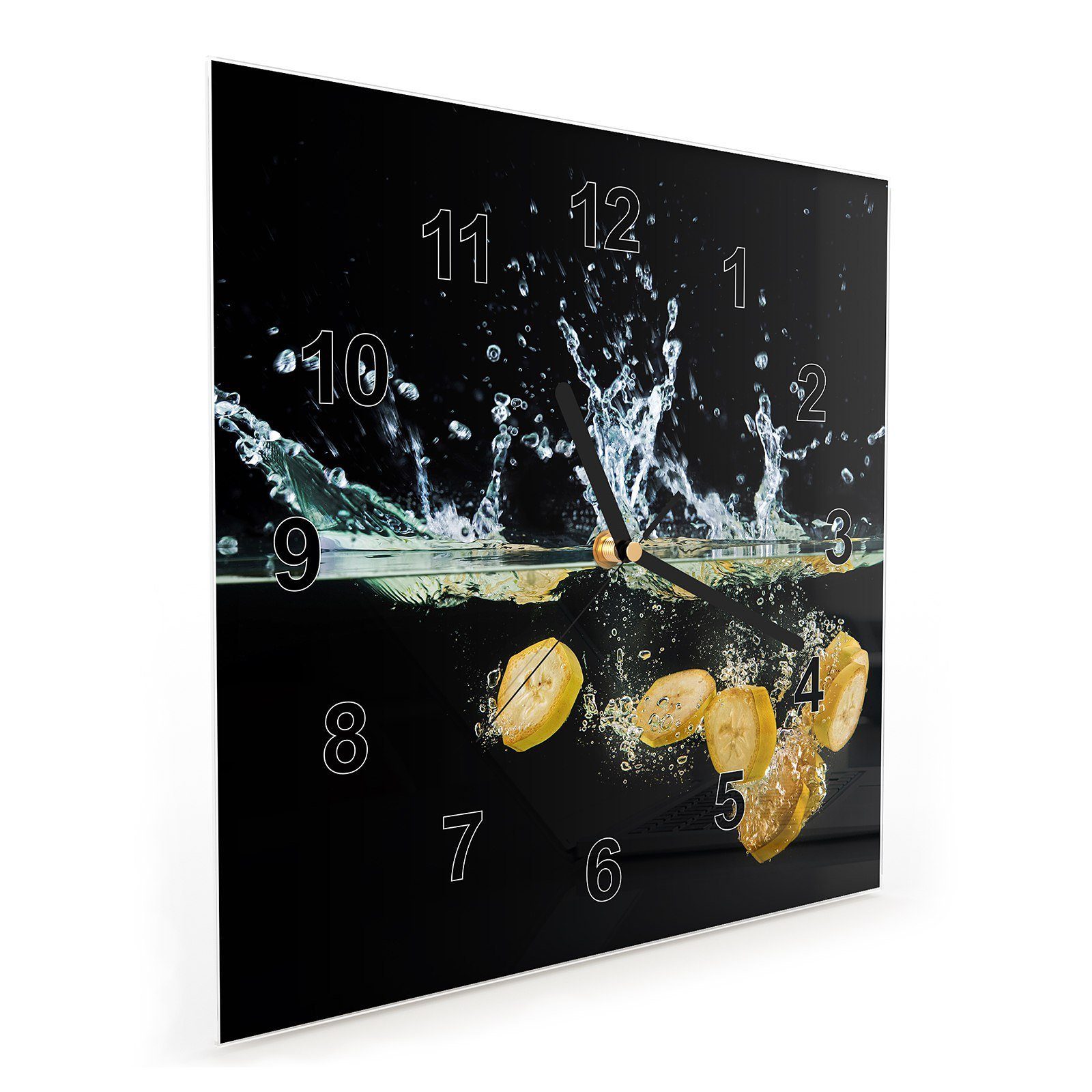 cm Primedeco x Wanduhr 30 mit Wanduhr 30 Wandkunst im Wasser Motiv Glasuhr Bananen Größe