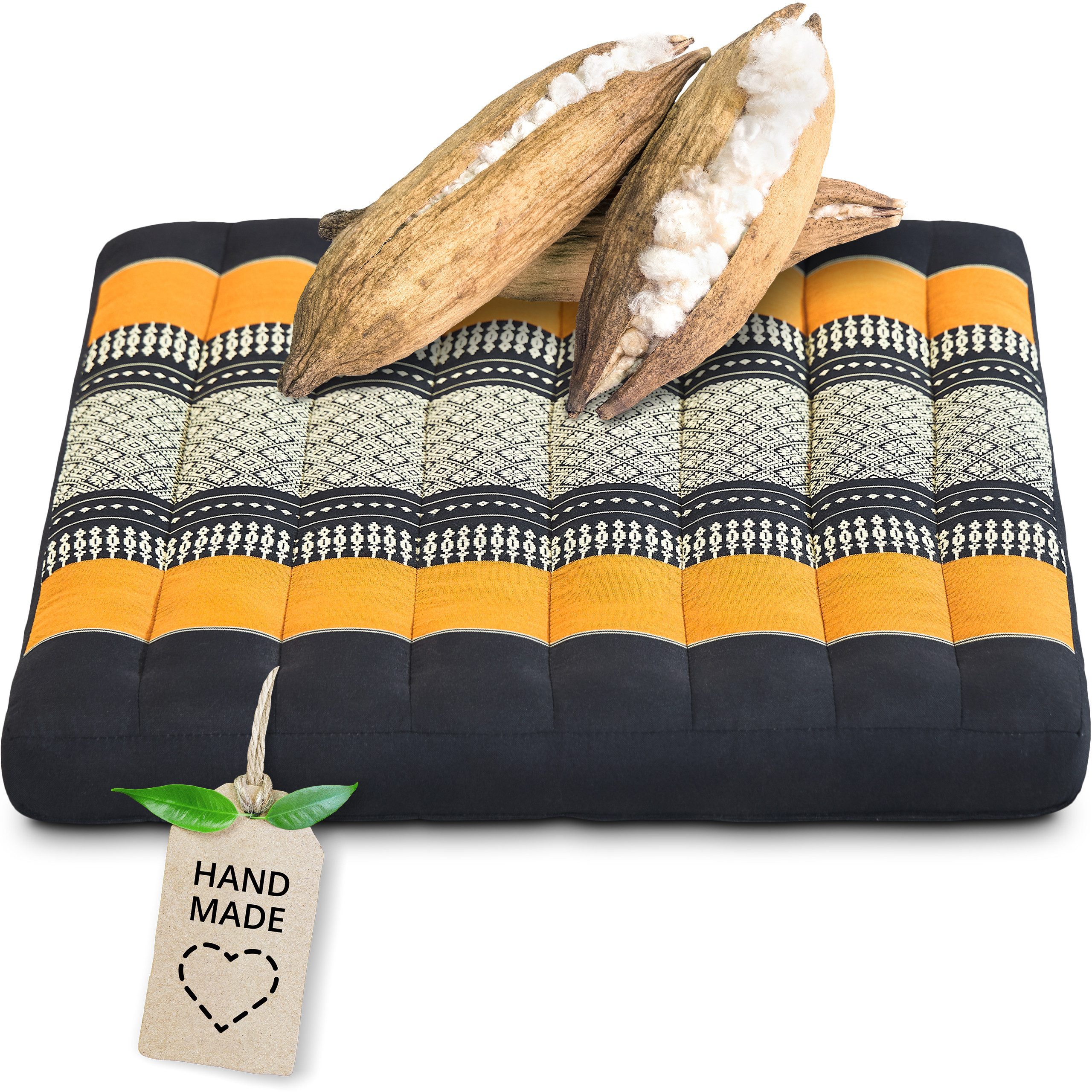 livasia Sitzkissen Sitzkissen 50 cm, vegan und handgefertigt, 50x50x6cm, Kapok