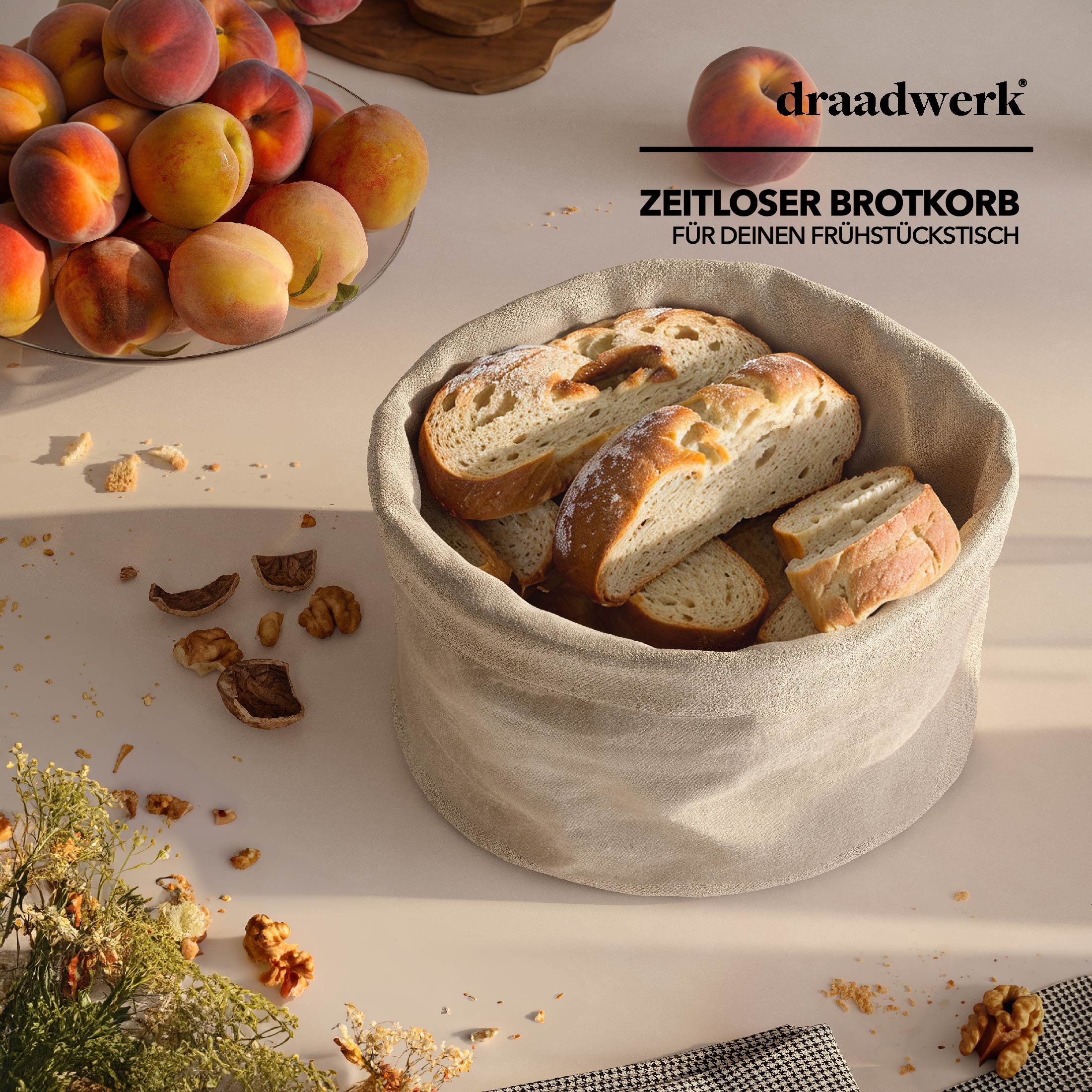 draadwerk® Brotkorb Brotkorb Stoff, Brötchenkorb, Aufbewahrungskorb, Frühstückskorb