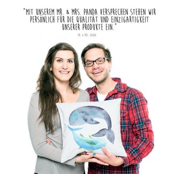 Mr. & Mrs. Panda Dekokissen Walfisch & Thunfisch - Weiß - Geschenk, Sofakissen, Kopfkissen, Flachwitz, süße Tiermotive, Motivkissen, Spruch des Tages, Wortwitz lustig, gute Laune