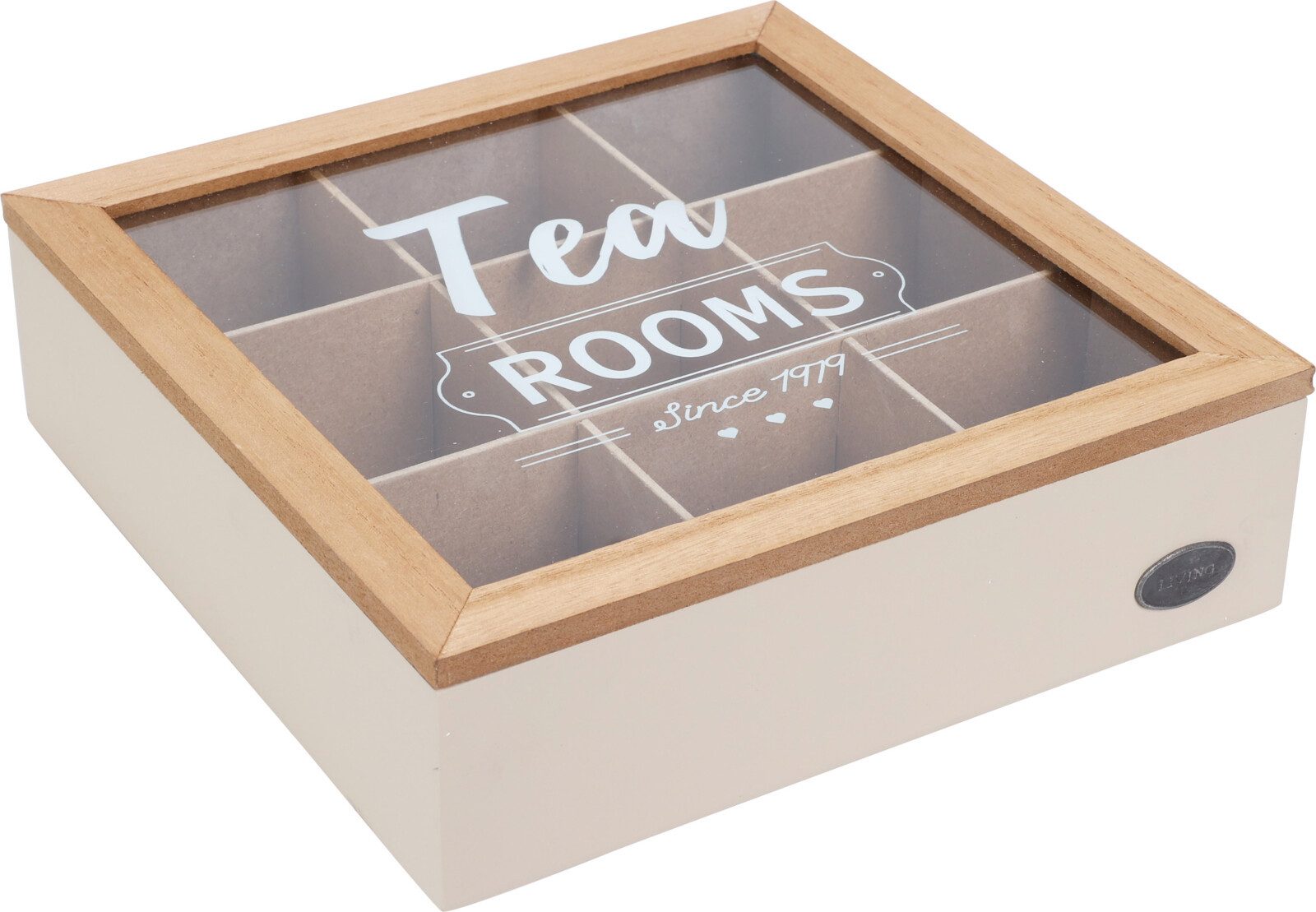 Koopman Teebox Teekasten Teekiste 9 Fächer MDF 24x24x7 cm Aufbewahrung, Holz, (1-tlg), Teekiste, mit Klappdeckel, Teeaufbewahrung, 24x24x7cm, Holzkiste