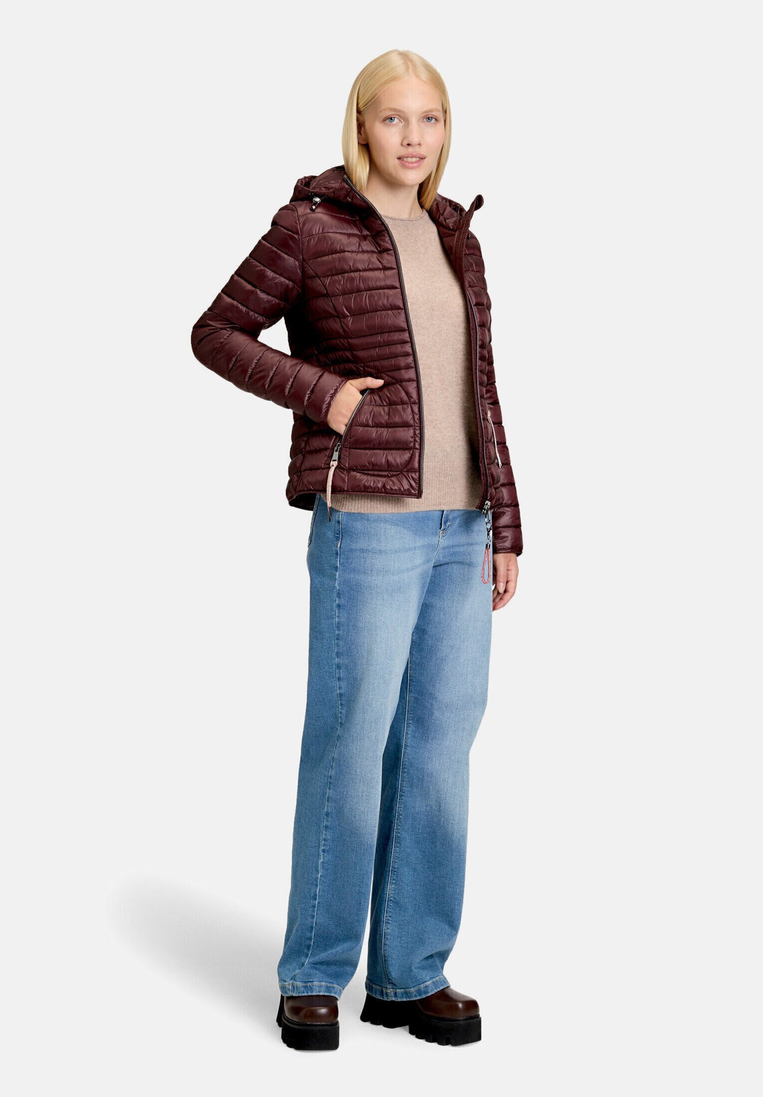 Cartoon Steppjacke Damen mit Reißverschlusstaschen