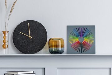 OneMillionCanvasses® Leinwandbild Herz - Bleistifte - Regenbogen - Abstrakt, (1 St), Leinwand Bilder für Wohnzimmer Schlafzimmer