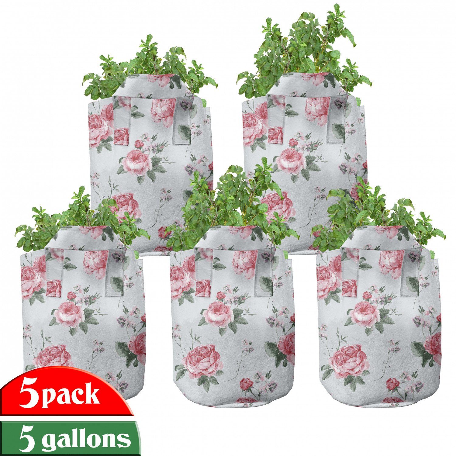 Abakuhaus Pflanzkübel hochleistungsfähig Stofftöpfe mit Griffen für Pflanzen, Romantisch Frühlings-Blumen-Rosen | Pflanzkübel