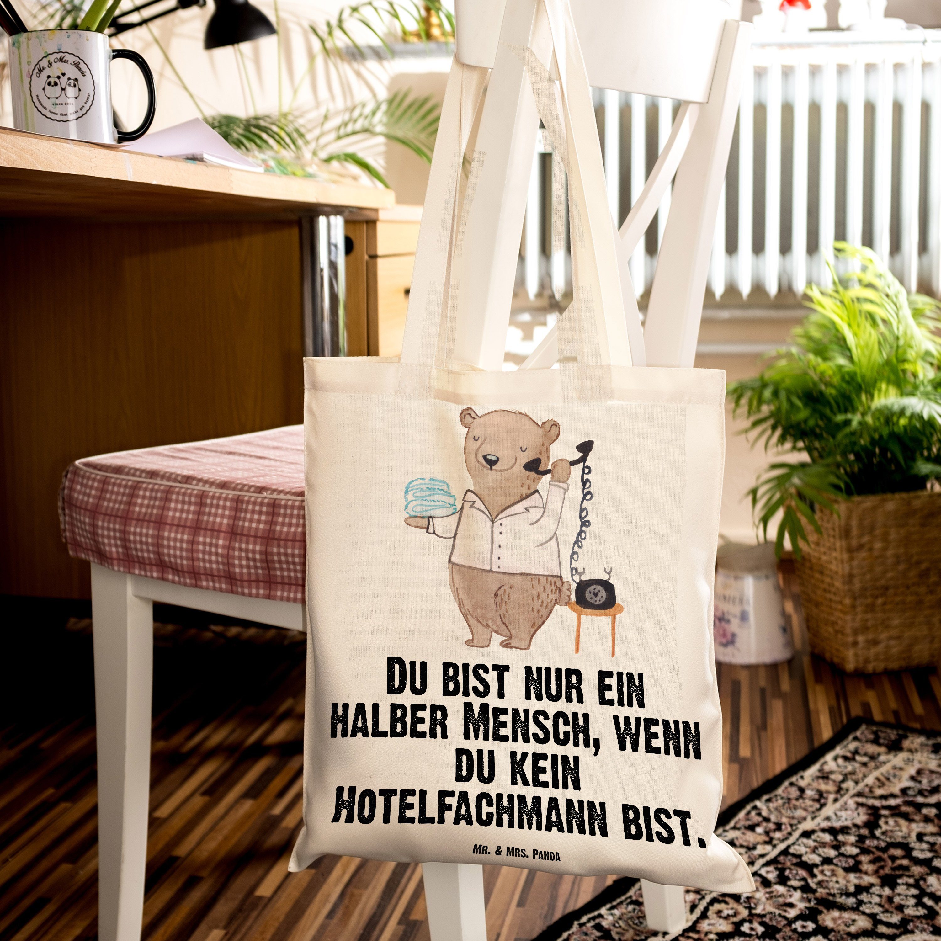 - Jute (1-tlg) Hotelfachmann Herz & Hoteleröffnung, mit Transparent Geschenk, Panda Mrs. Mr. - Tragetasche