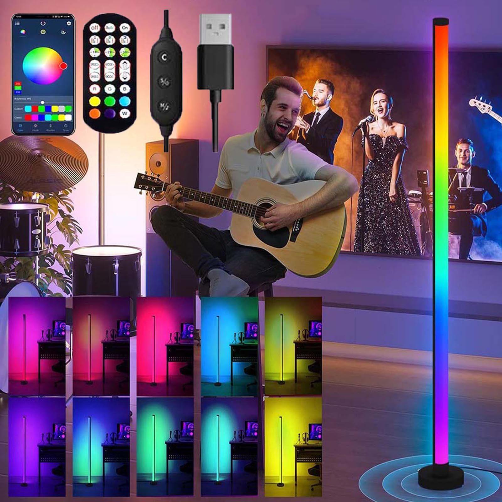 LED Stehlampe RGB LED Stehlampen USB 20W Standleuchte, Musik-Sync & Dimmbar