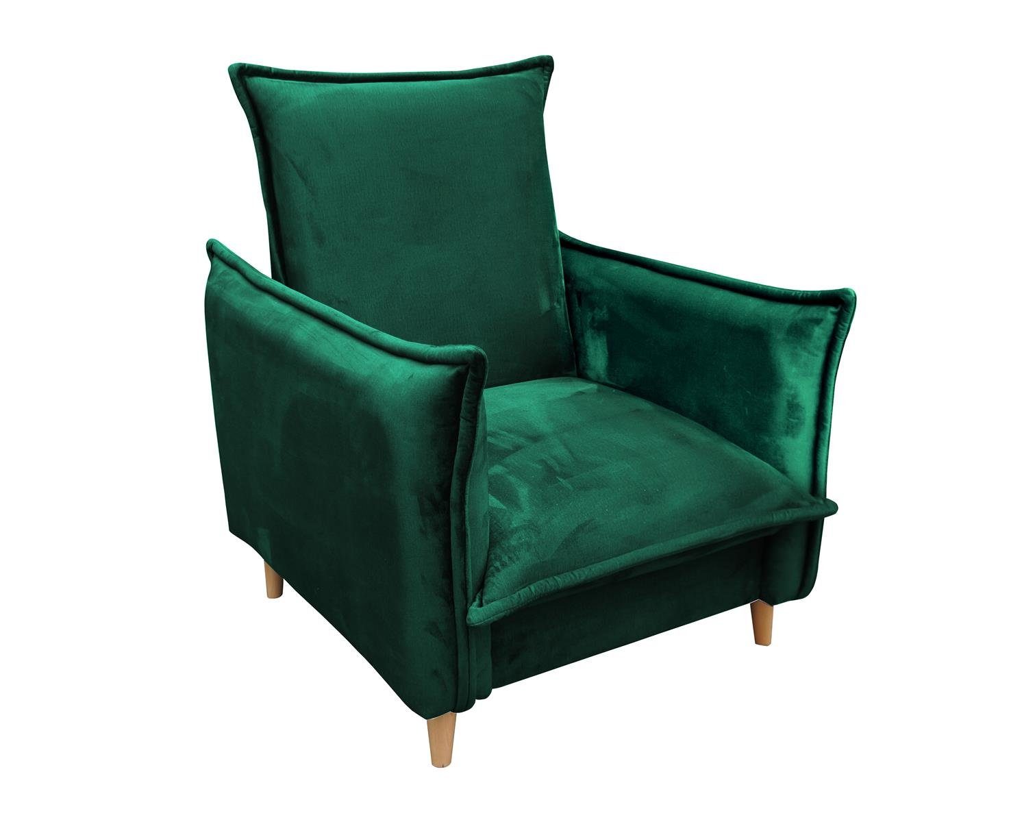 Armchair (kronos Design, Sessel grün 19) (Relaxsessel Wohnzimmersessel), sknadinavisches für Beautysofa Wohnzimmer, Flasches Polstersessel Pillow im
