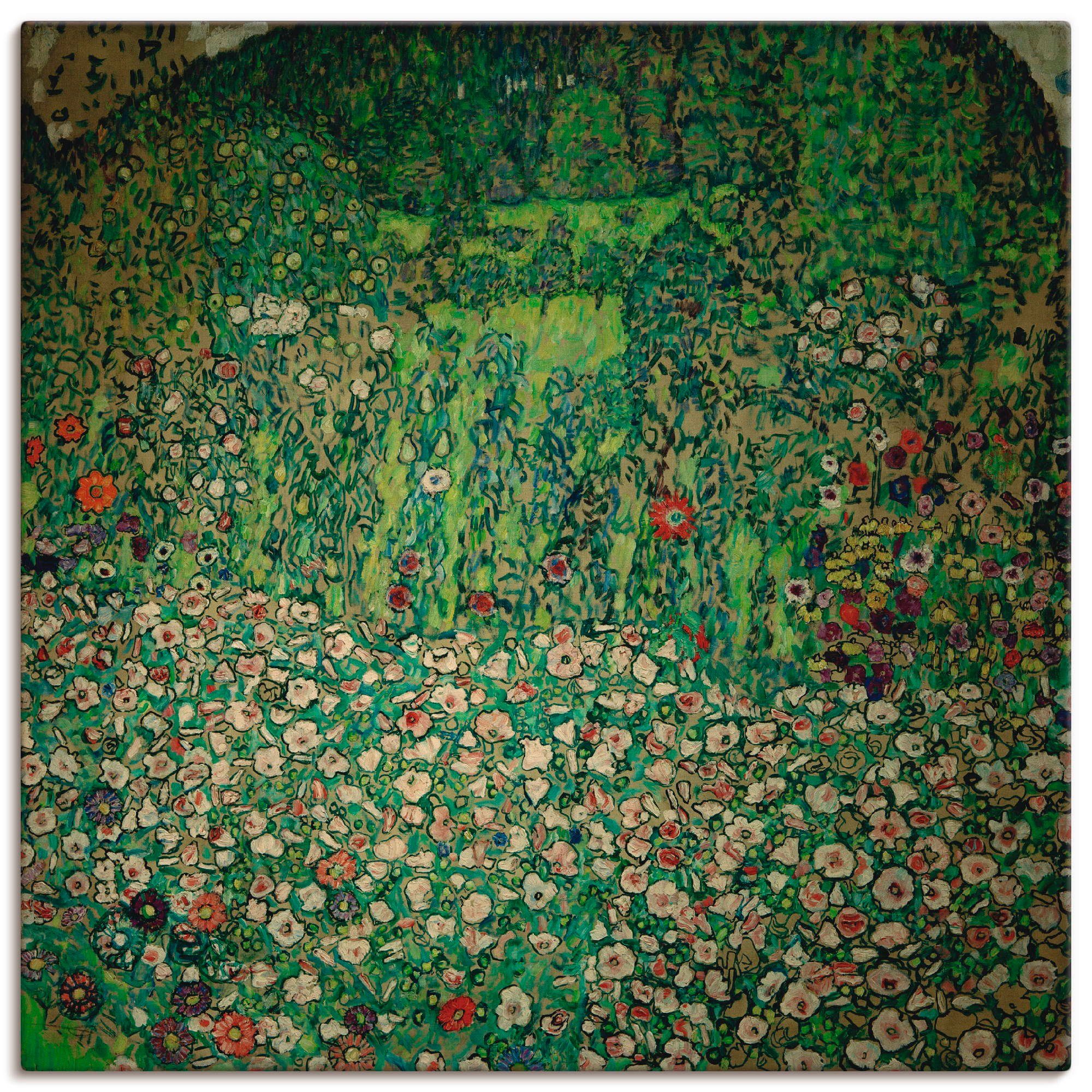 Artland Leinwandbild Gartenlandschaft mit Bergkuppe (Gartenlandschaft), Garten (1 St), auf Holzrahmen gespannt