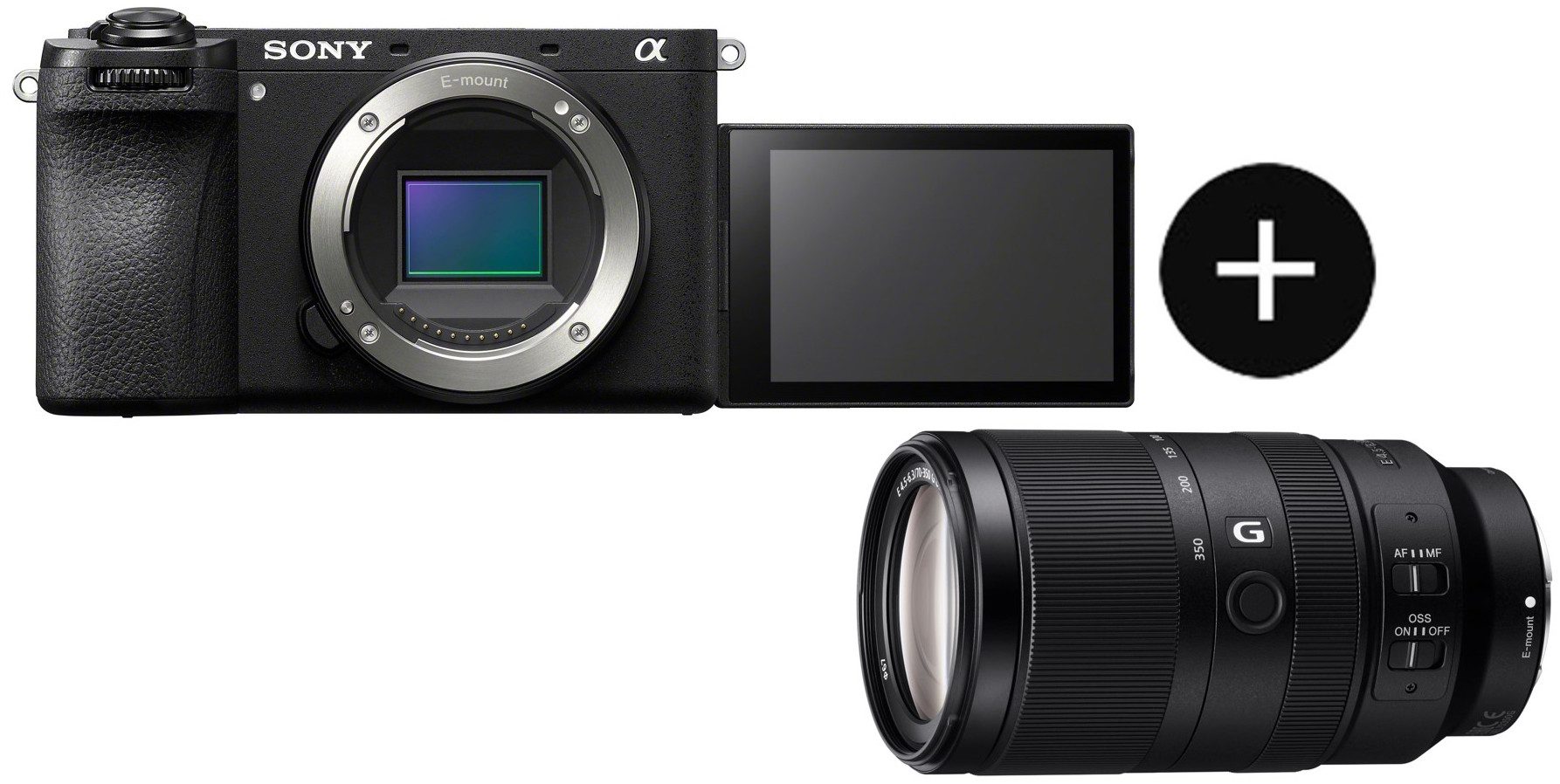 Sony Set: SEL70350G Objektiv + Alpha 6700KB Systemkamera (SEL-P16502, SEL-70350G, 26 MP, WLAN (Wi-Fi), Bluetooth, 26 MP, KI-Autofokus, 4K-Video, leichtes Design und top Bedienung)