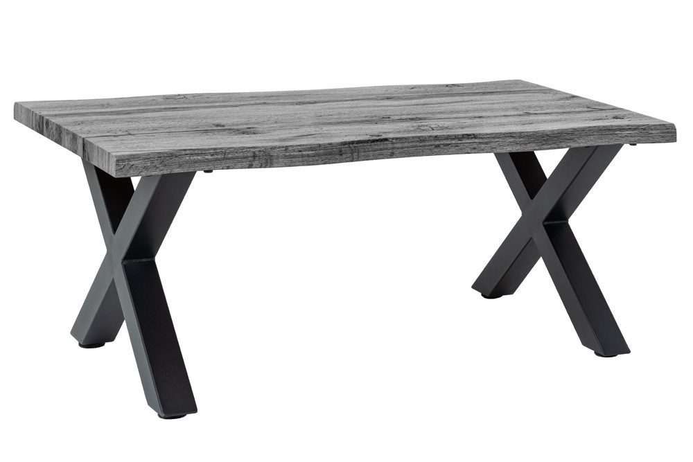 riess-ambiente Couchtisch WILD 90cm grau/schwarz - Wildeichen-Design, Baumkante, X-Gestell, FSC (Einzelartikel, 1-St), 3cm Tischplatte & Industrial Design - ideale Ergänzung zu Deiner Couch