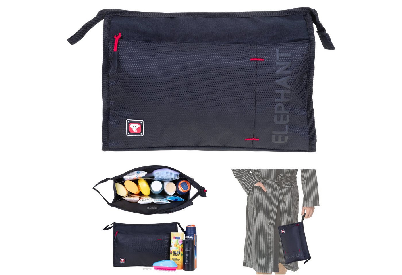 ELEPHANT Kulturbeutel groß Kulturtasche Washbag Herren Damen Kosmetiktasche, wasserabweisend Sauna Reise Sport Tasche Kosmetiktasche Dark
