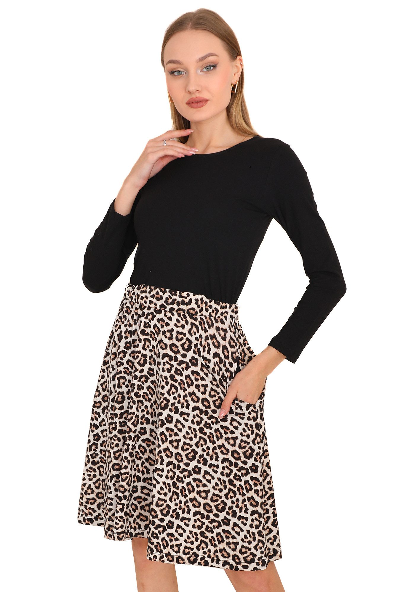 Bongual Jerseykleid 2-in-1 Midikleid Langarm Leopard günstig online kaufen