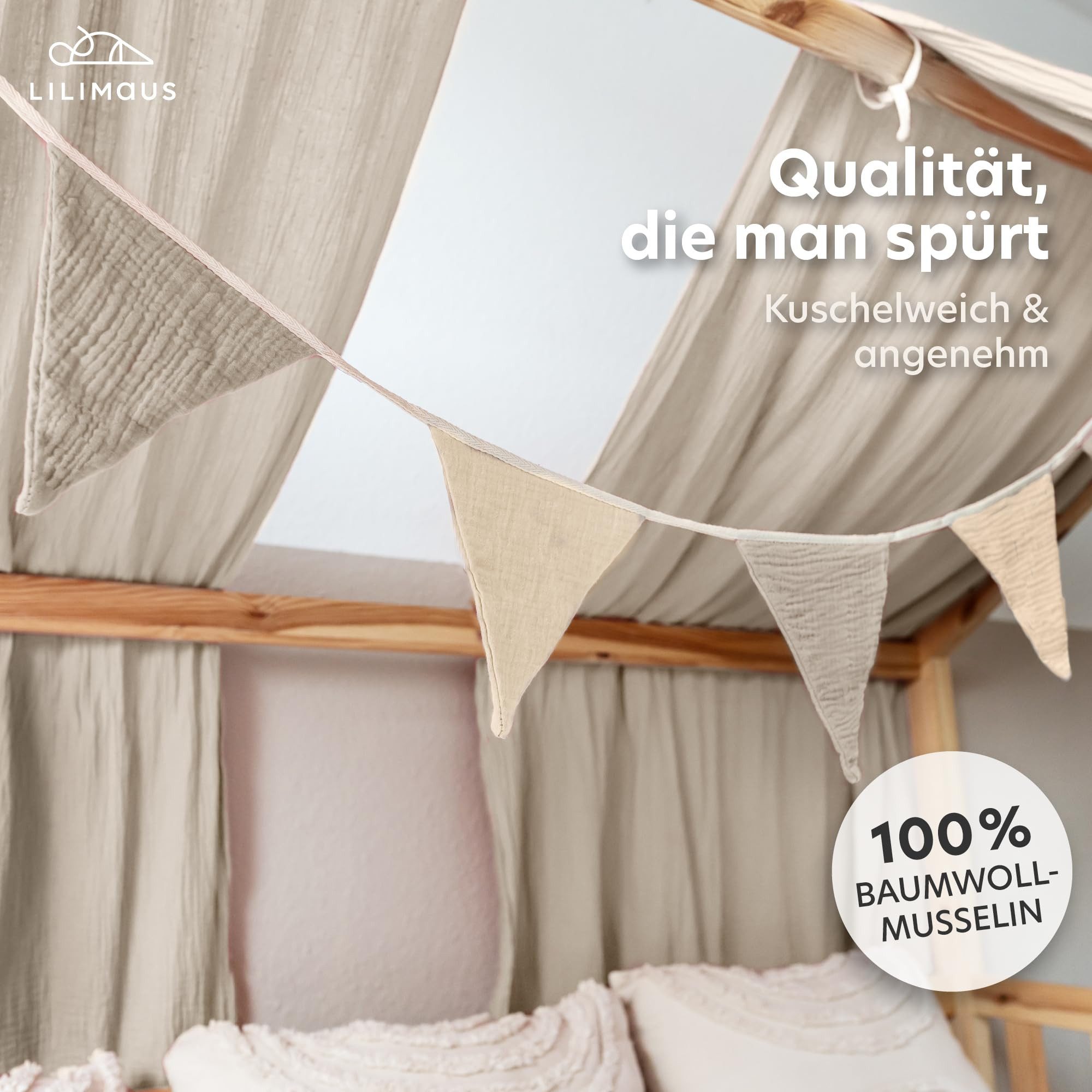 lilimaus Wimpelkette Sternenkette für Kinderzimmer - handgenähte Stoff-Girlande, handgefertigte Stoff-Girlande ca. 300 cm - Wimpel oder Sterne