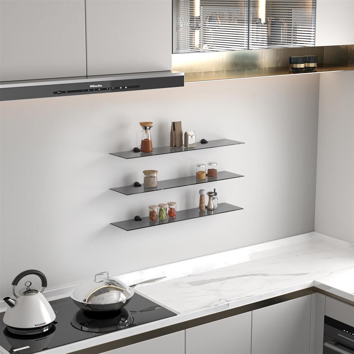 HOOZ Wandregal Glas Wandregal Grauglas - 30 - 100 cm