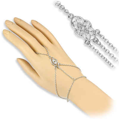 BUNGSA Fußkette und Zehenring Set Handkette Vintage Ornament Silber aus Messing Damen (1-tlg), Fingerkette Damen