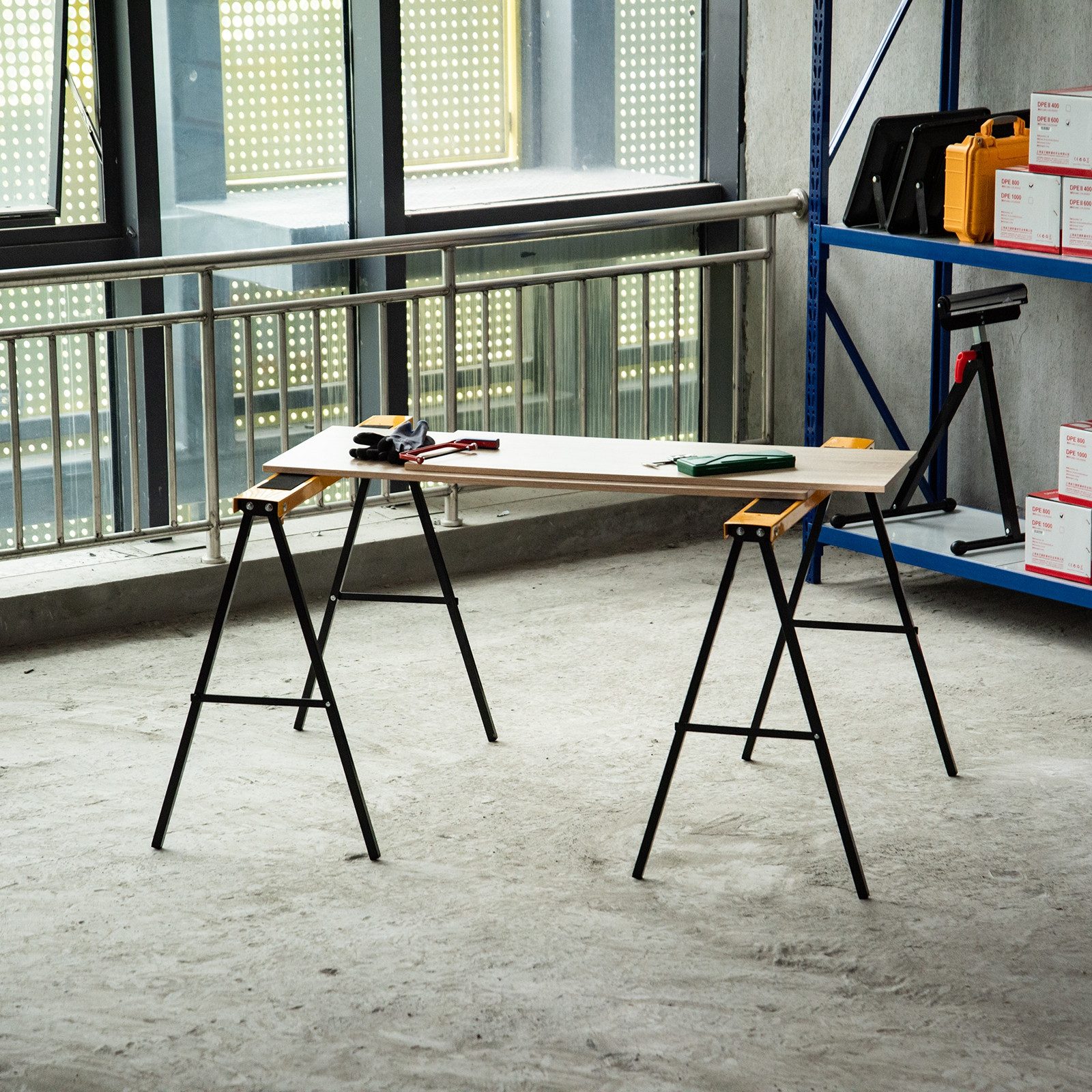 HOMCOM Sägebock Arbeits Bock, Unterstellbock, Stahl, Orange, Schwarz, 125 kg max. Belastbarkeit, (Klappbar, 2-St., Rutschfest), 99,5 x 50 x 78 cm