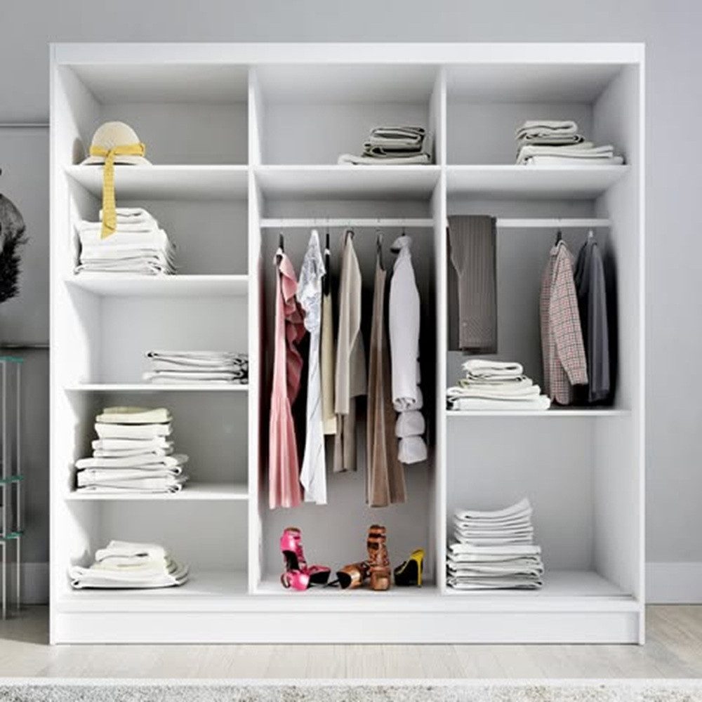 A&J MöbelLand GmbH Schiebetürenschrank IRO 2-türiger Kleiderschrank mit Spiegel und Kleiderstangen (TOP ANGEBOT! Geräumiger Schrank mit einer Breite von 200 cm und Spiegel, ideal zur Aufbewahrung von Kleidung und Accessoires. Viel Stauraum., TOP PRODUKT! Wählen Sie das ideale Modell für Ihr Schlafzimmer) Breite: 200 cm, Höhe: 215 cm, Tiefe: 59,5 cm
