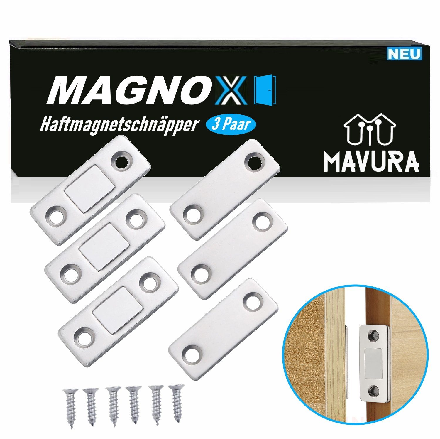 Haftmagnetschnäpper MAGNOX Magnetschnäpper Edelstahl Stark Tür Fenster Türmagnet, MAVURA, (Schnäpper Schnapper magnetisch), Magnetschnapper Möbelmagnet selbstklebend [3 paar]