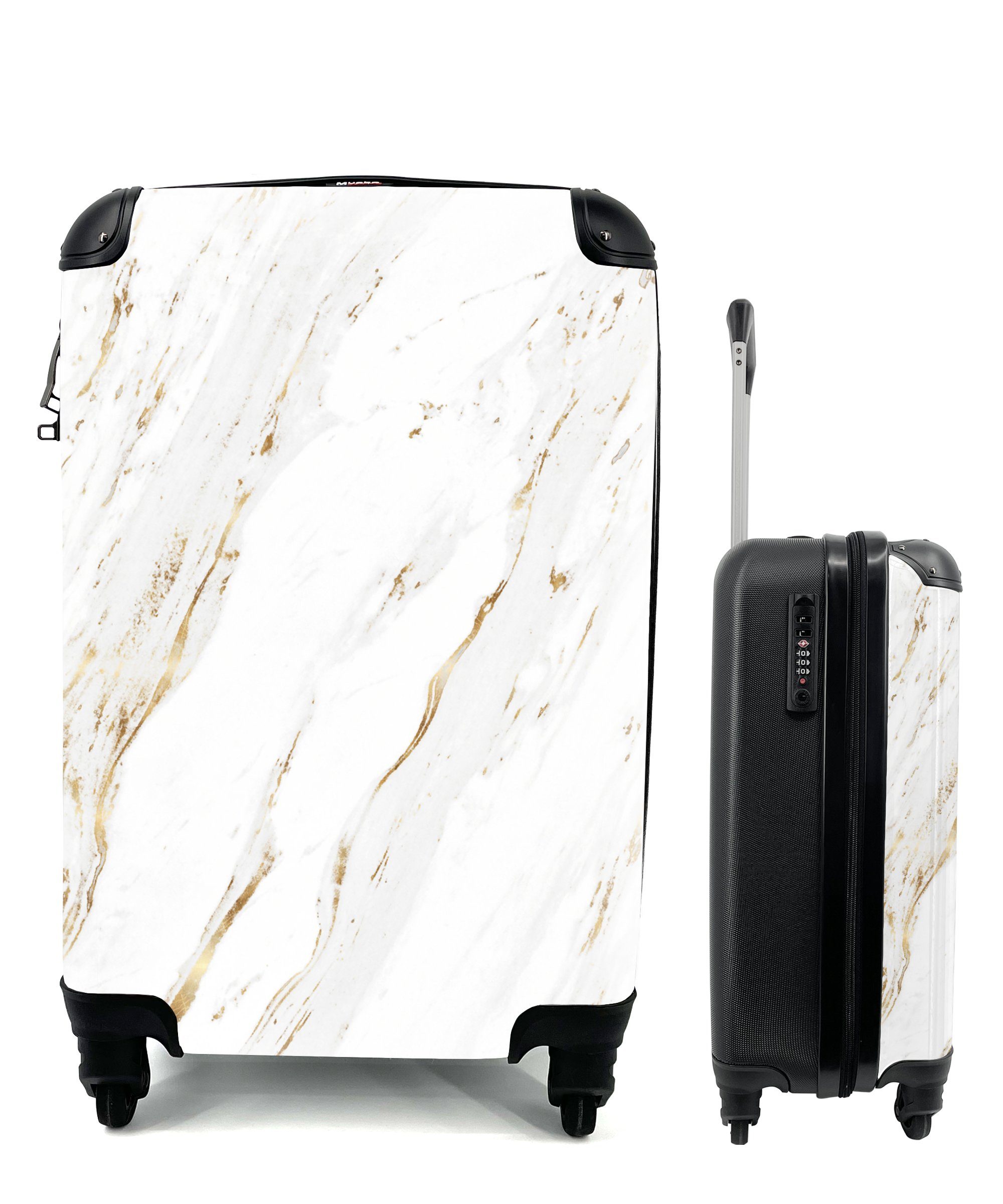 MuchoWow Handgepäckkoffer Marmor - Gold - Weiß, 4 Rollen, Reisetasche mit rollen, Handgepäck für Ferien, Trolley, Reisekoffer