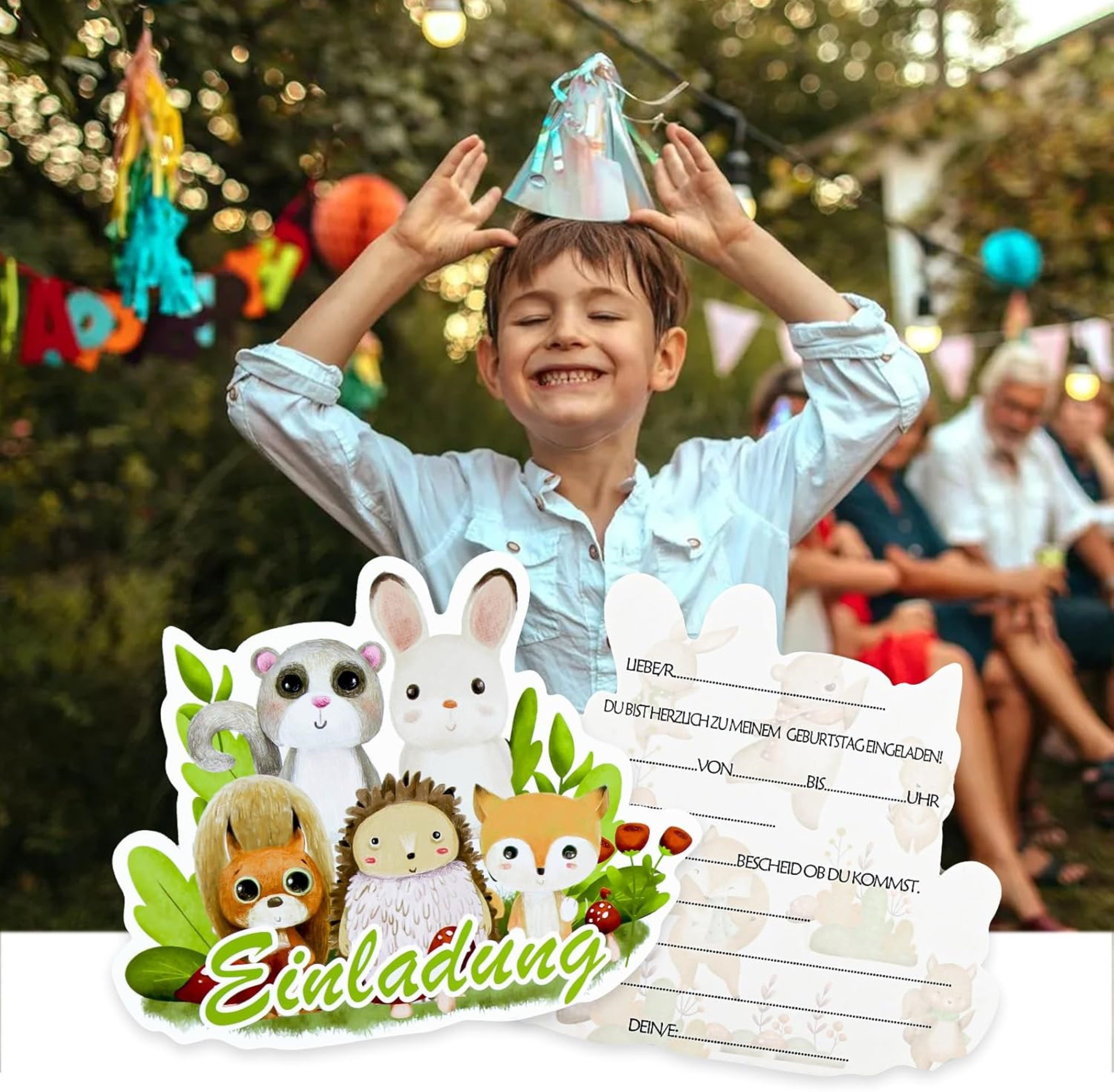 aitsite Einladungskarten Einladungskarten im Waldtier-Design 12er Pack, 12 Karten im Waldtier-Design auf umweltfreundlichem Papier
