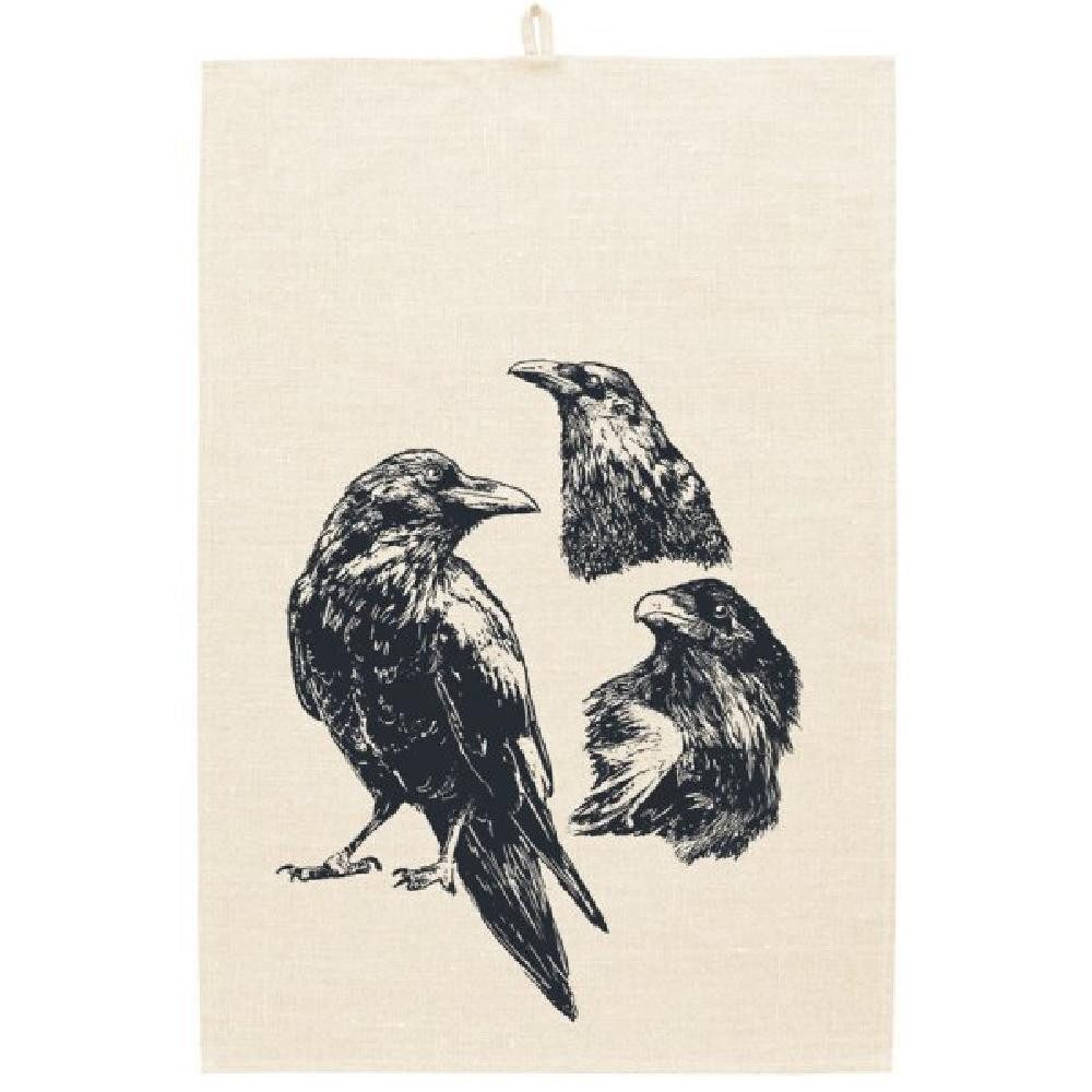 Frohstoff Geschirrtuch Geschirrtuch Rabentrio Leinen Pine Blauschwarz