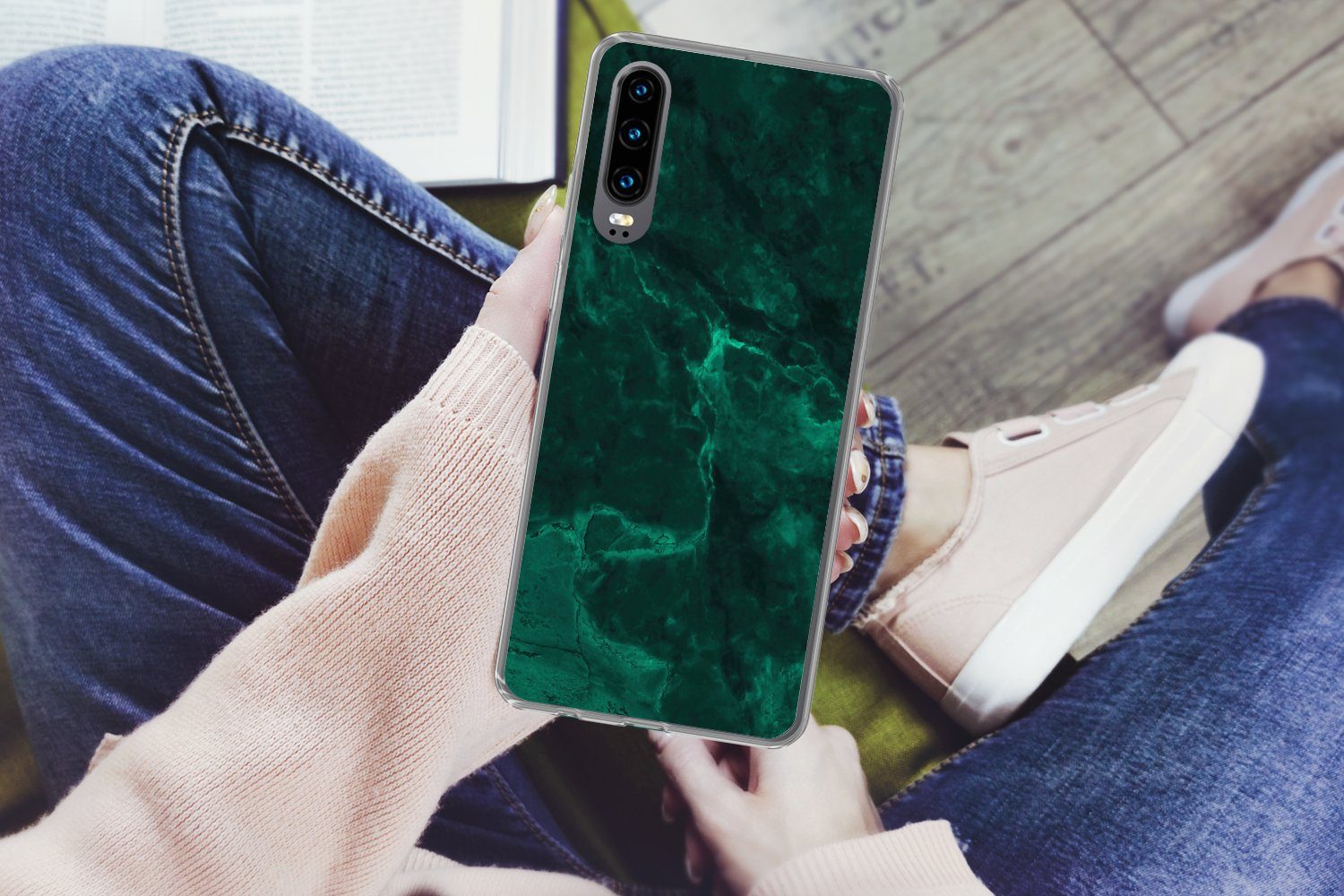 MuchoWow Handyhülle für Huawei P30 Marmor - Limone - Grün - Strukturiert - Marmoroptik, Handy Case, Silikon, Bumper Case Dünn