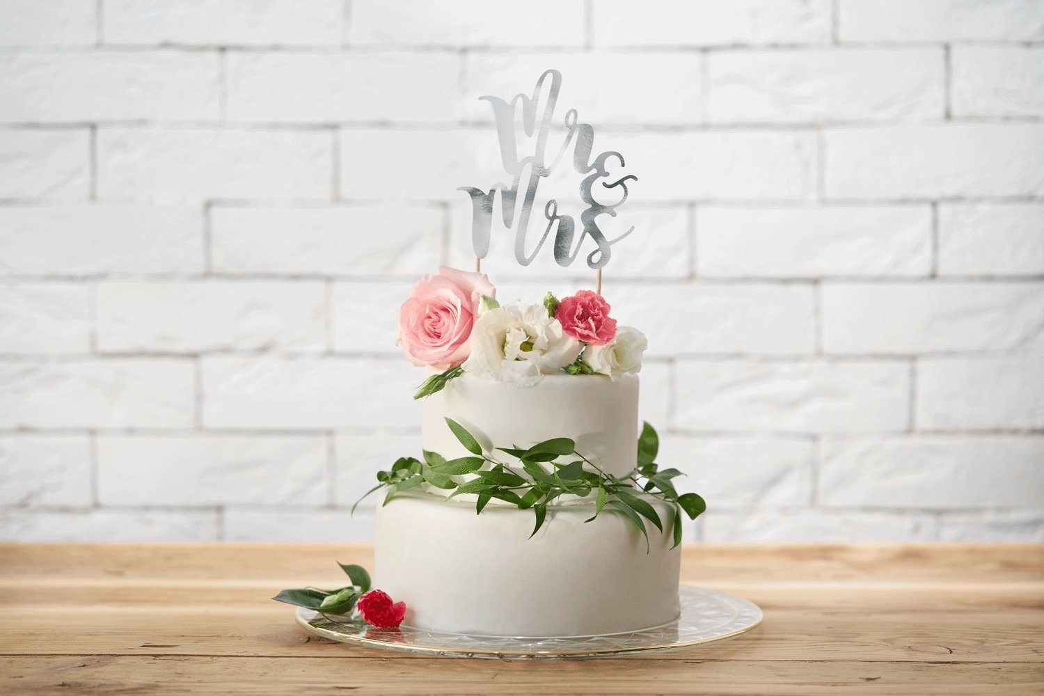 partydeco Tortenstecker, Cake Topper Mr & Mrs / Hochzeit 25.5cm, silber