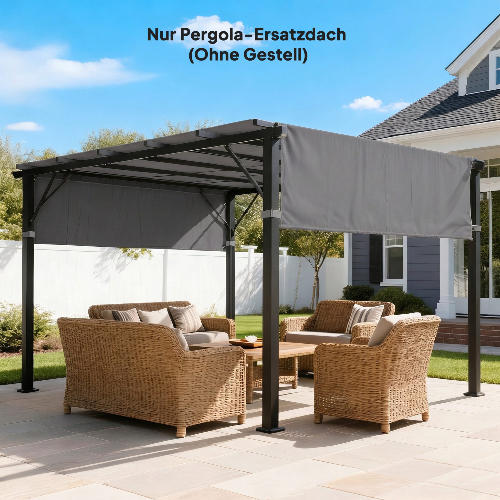 Outsunny Pavillon-Ersatzdach Ersatzdach für Pergola 488 x 122 cm mit UV-Schutz, Ersatz-Dachplane, 180 g/m², 122.0 x 122.0 cm (Sonnensegel, Terrassenüberdachung), für 3 x 3 m Pavillon, Dunkelgrau