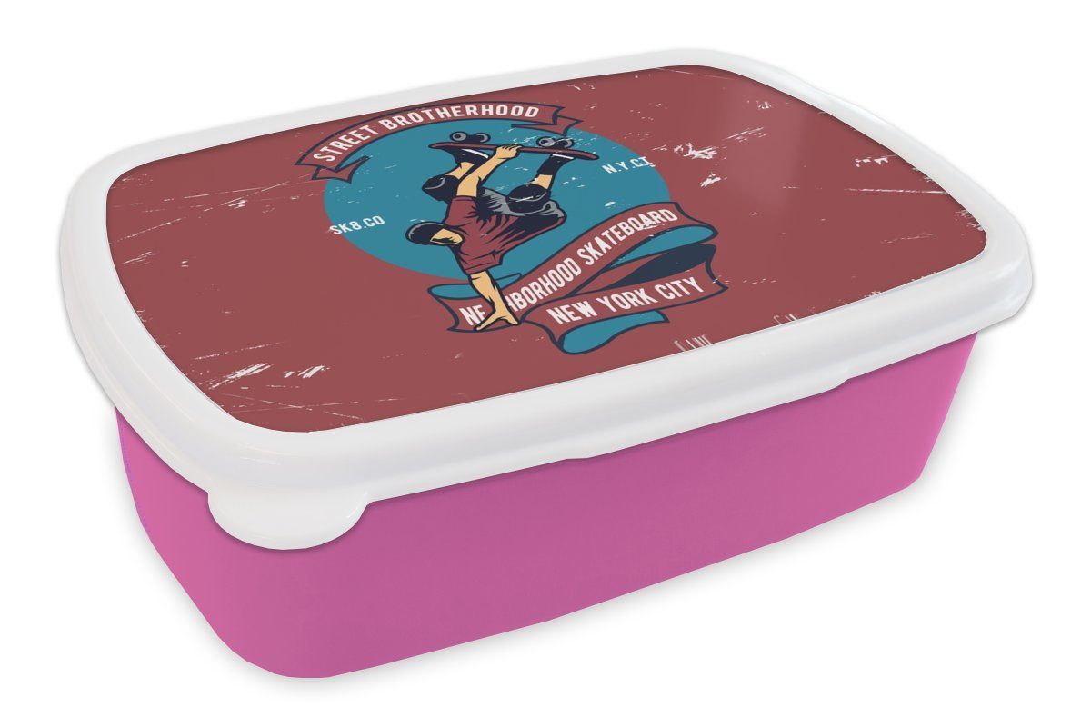 MuchoWow Lunchbox Skateboard - Mann - Retro - Zitat, Kunststoff, (2-tlg), Brotbox für Erwachsene, Brotdose Kinder, Snackbox, Mädchen, Kunststoff rosa
