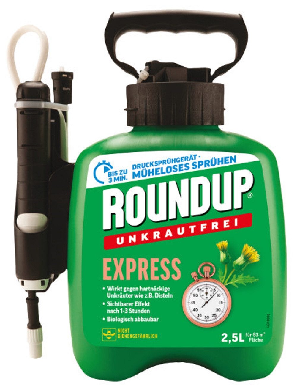 ROUNDUP Unkrautbekämpfungsmittel Roundup Express Unkrautfrei Drucksprüher 2,5L Anwendungsfertig