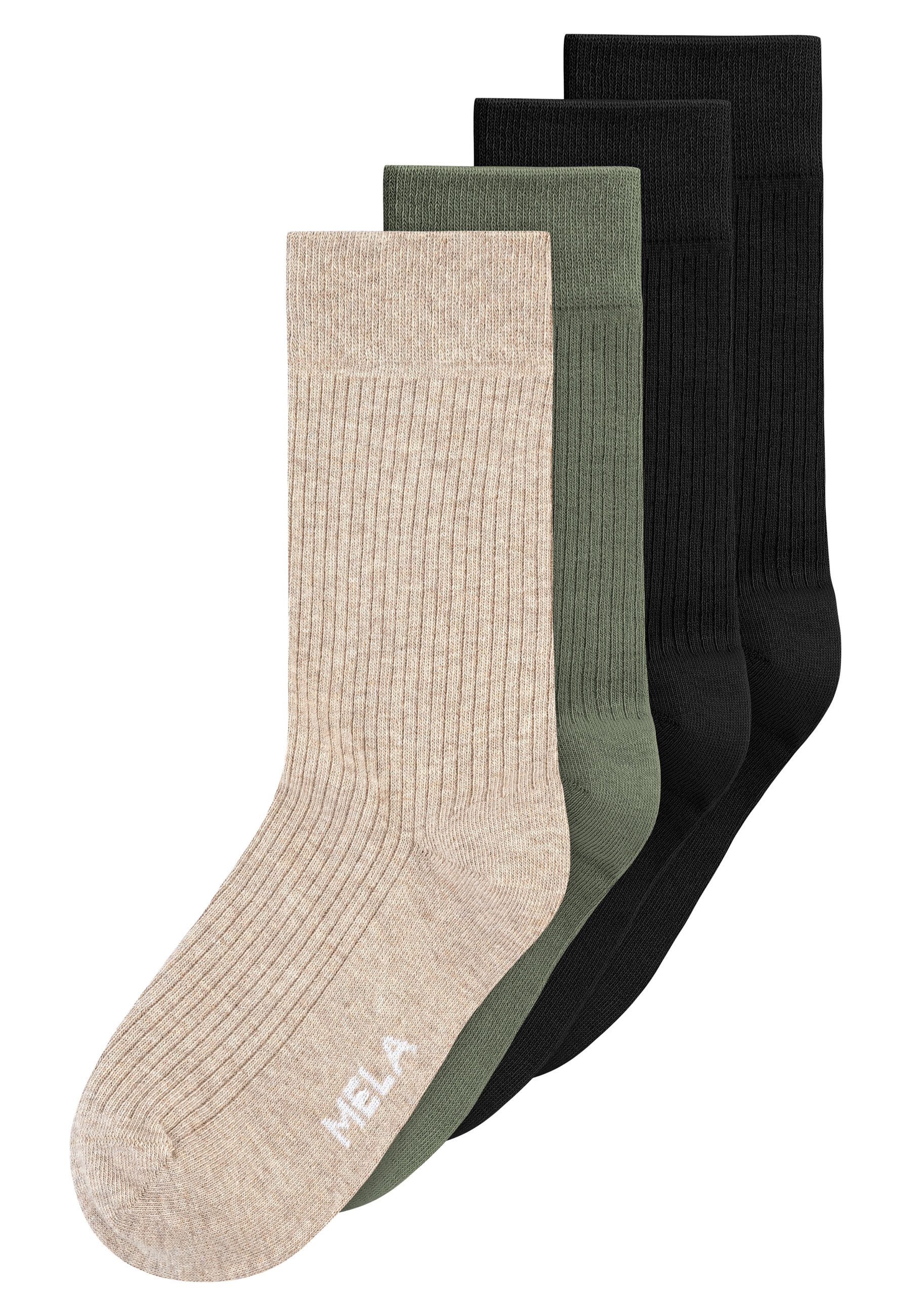 MELA Socken Gerippte Socken 4 Paare Ohne Polyester & Polyamid. Das Elasthan ist komplett abbaubar.