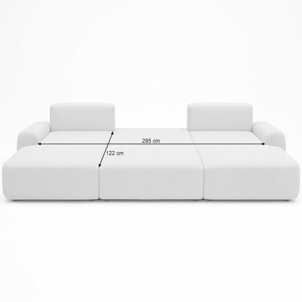 Beautysofa Ecksofa Oliver U-Form mit Schlaffunktion & Bettkasten, Großes Sofa mit Bouclé Stoff QUELLE, 6 Farben, Breite: 355 cm