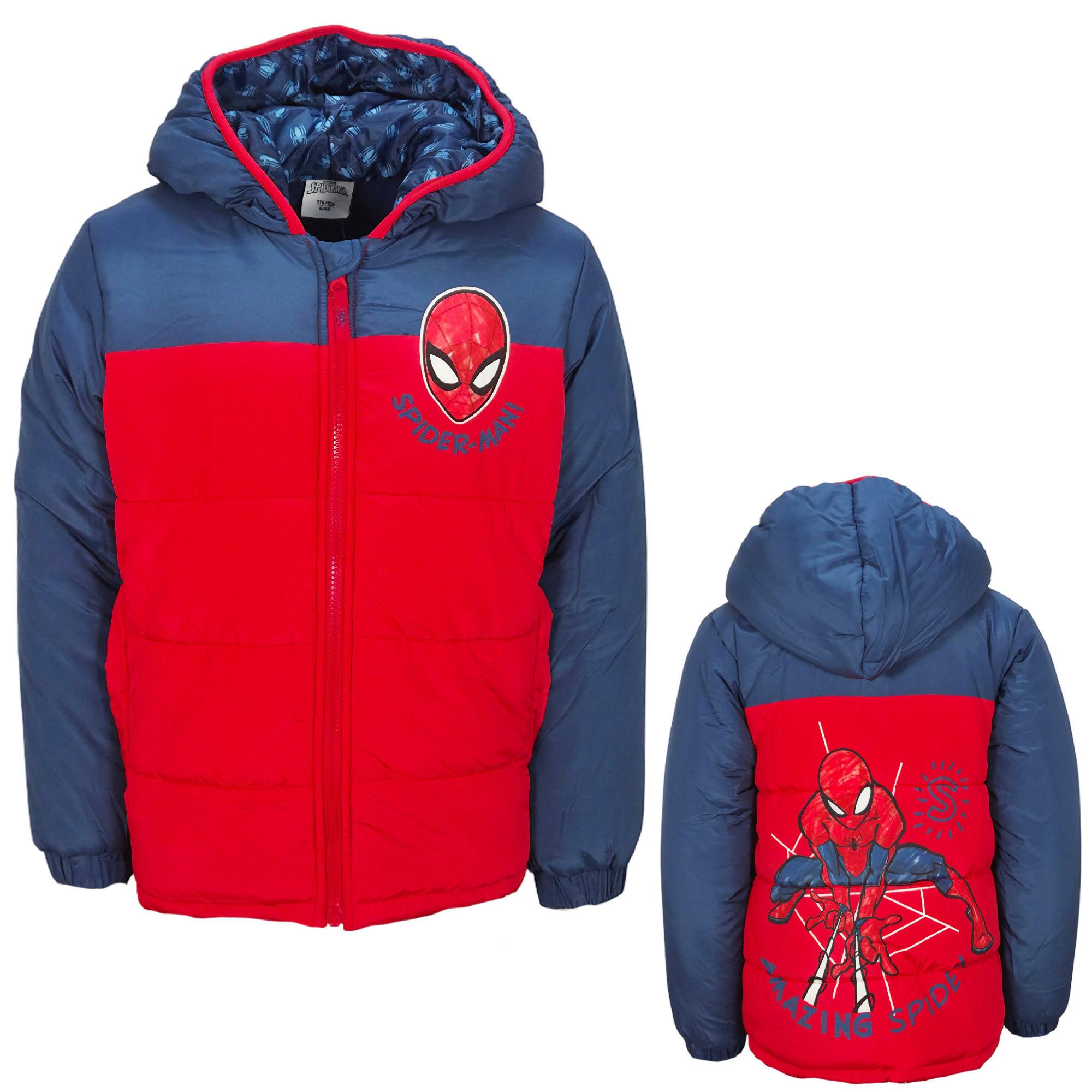 MARVEL Winterjacke Marvel Spiderman Kinder Winterjacke Jungen Jacke mit Kapuze Gr. 92 bis 128