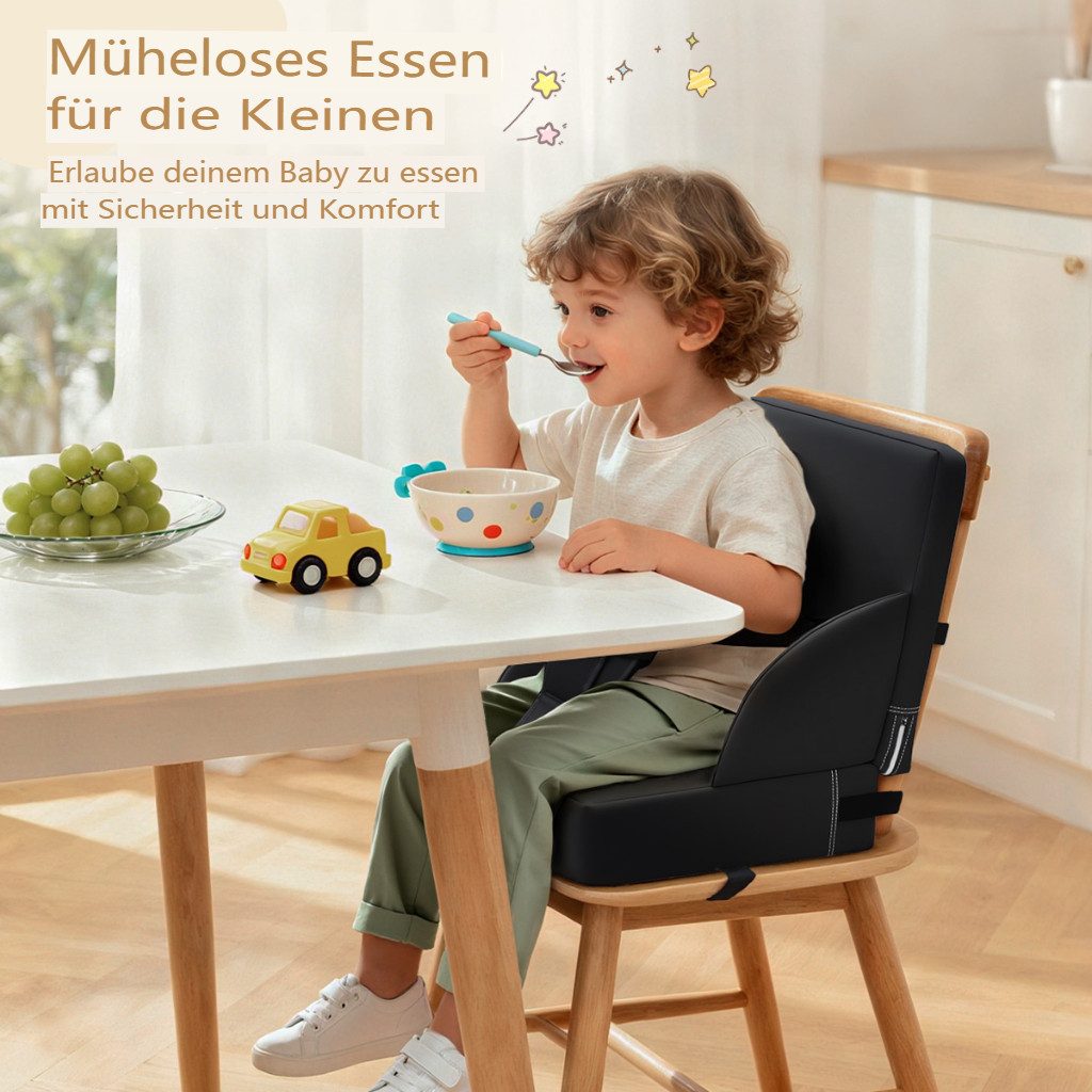 Insma Sitzkissen Kindersitzerhöhung Stuhlkissen Kunstleder 3-Punkt verstellbaren Gurten, wasserdicht, rutschfest, 34,5 × 34,5 × 9cm – Bild 2 von 5