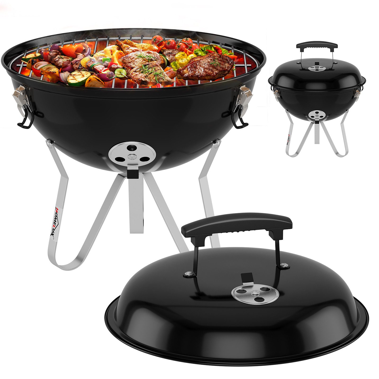 HOMELUX Holzkohlegrill Kugelgrill mit Deckel, Ø 34cm Grillfäche, Set, Ideal für Picknick, Garten Camping, BBQ Grills Standgrill Grillwagen Rundgrill kohlegrill
