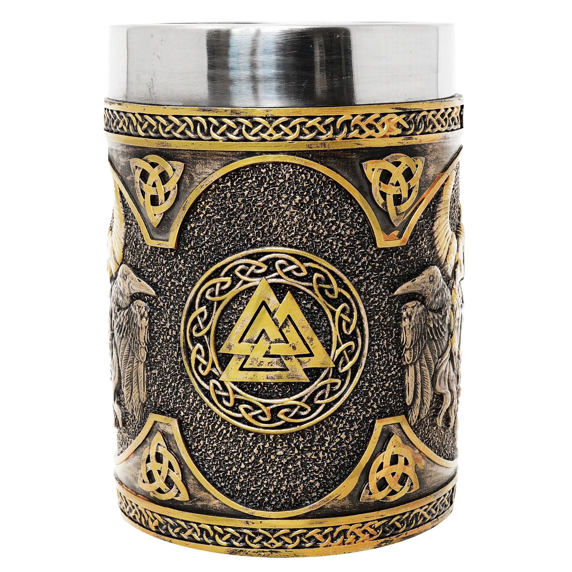 MystiCalls Bierkrug XL Krug Odin 0,5l Fassungsvolumen Wikingerkrug Wikinger Gott, 1-tlg., Polyresin, Herausnehmbarer Metalleinsatz