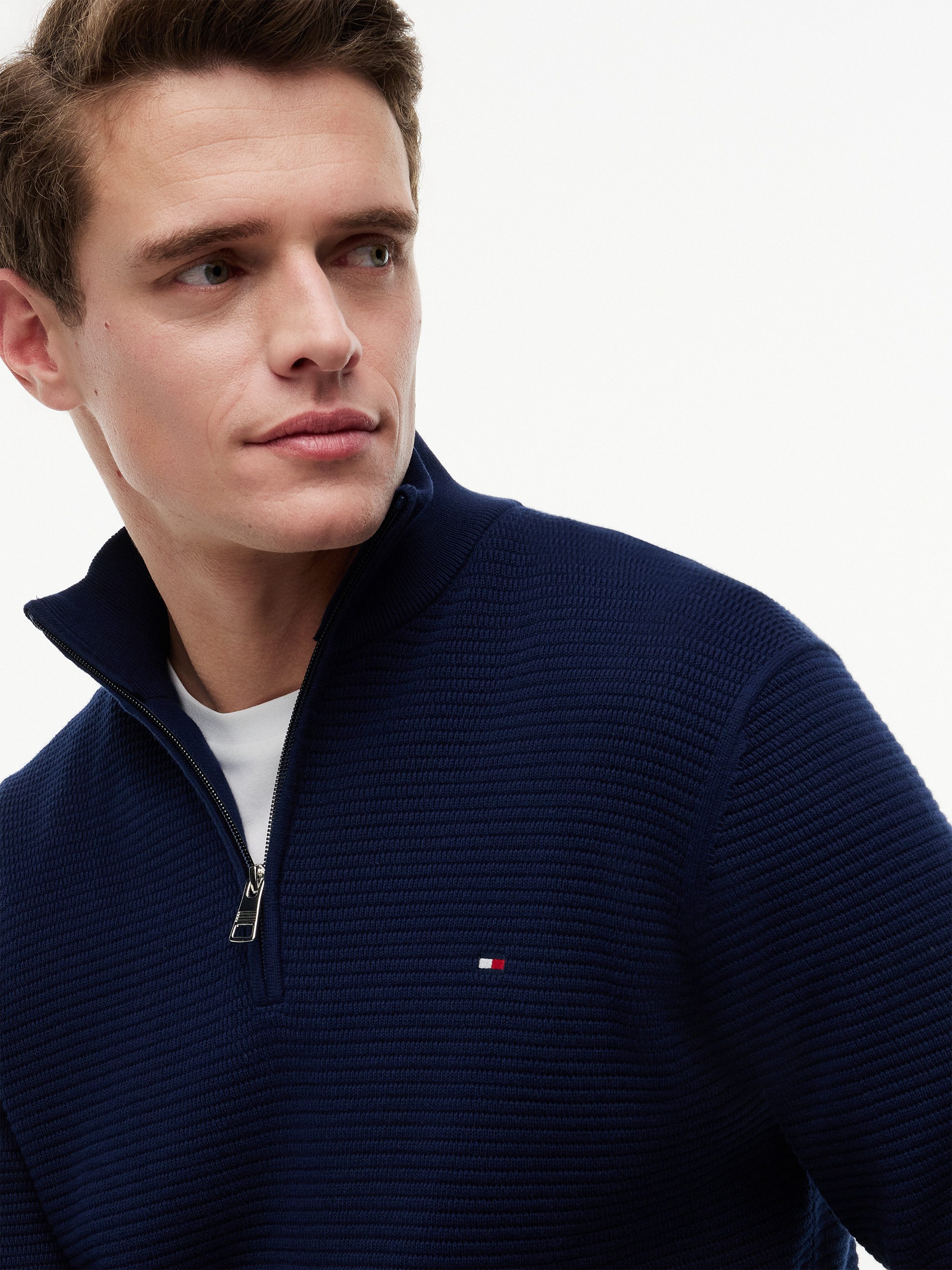 Tommy Hilfiger Strickpullover SEASONAL STRUCTURE ZIP MOCK Regular fit mit Troyerkragen