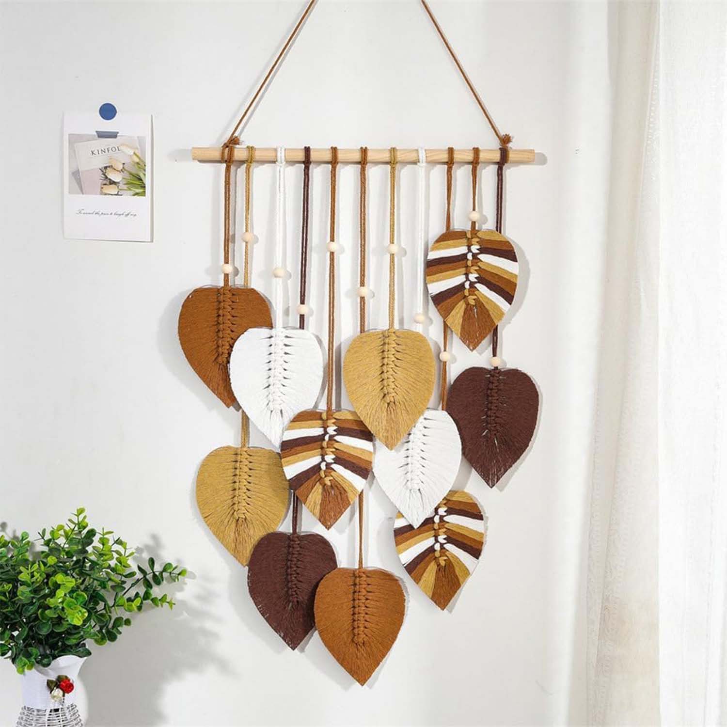 Diwzbyn Hängedekoration Blatt Makramee Wandbehang, Boho Raumdekor – Bild 5 von 5