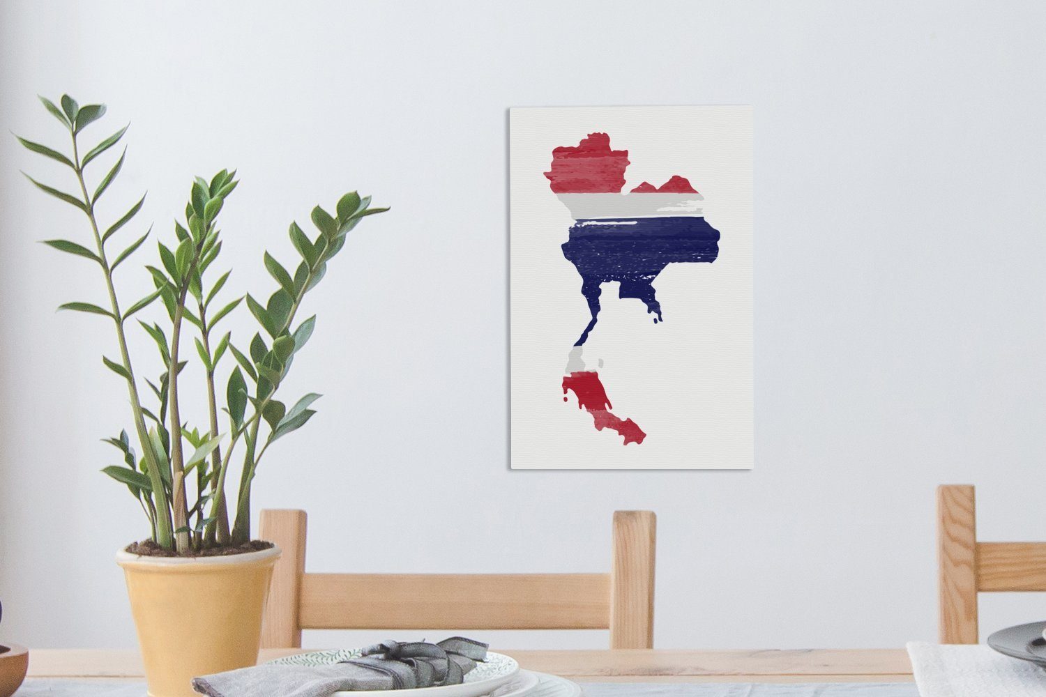 Karte St), OneMillionCanvasses® Leinwandbild Flagge 20x30 inkl. Zackenaufhänger, cm fertig Leinwandbild (1 mit Thailand, Gemälde, bespannt