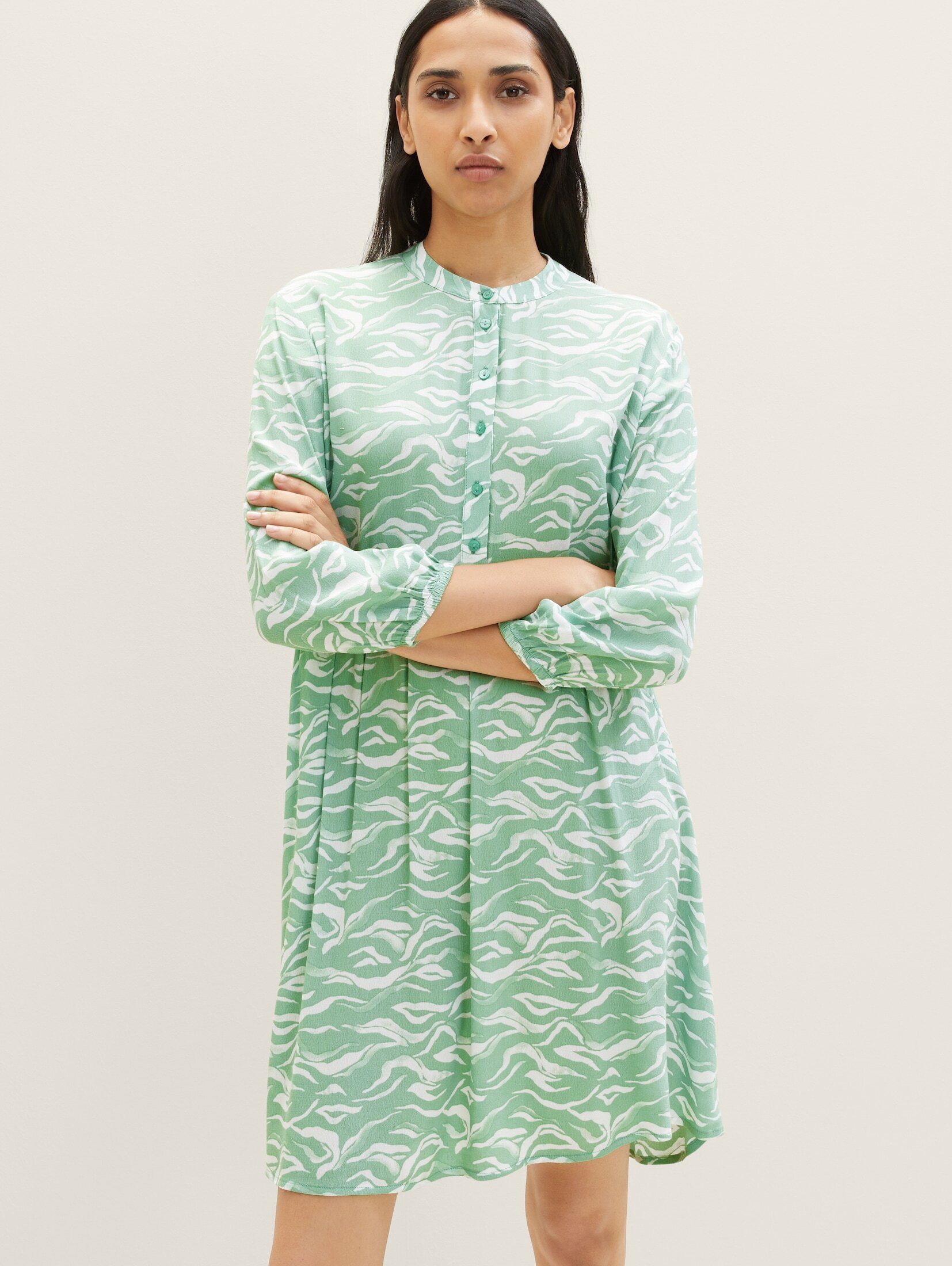 TOM wavy small Kleid green mit design Jerseykleid TAILOR Allover-Print