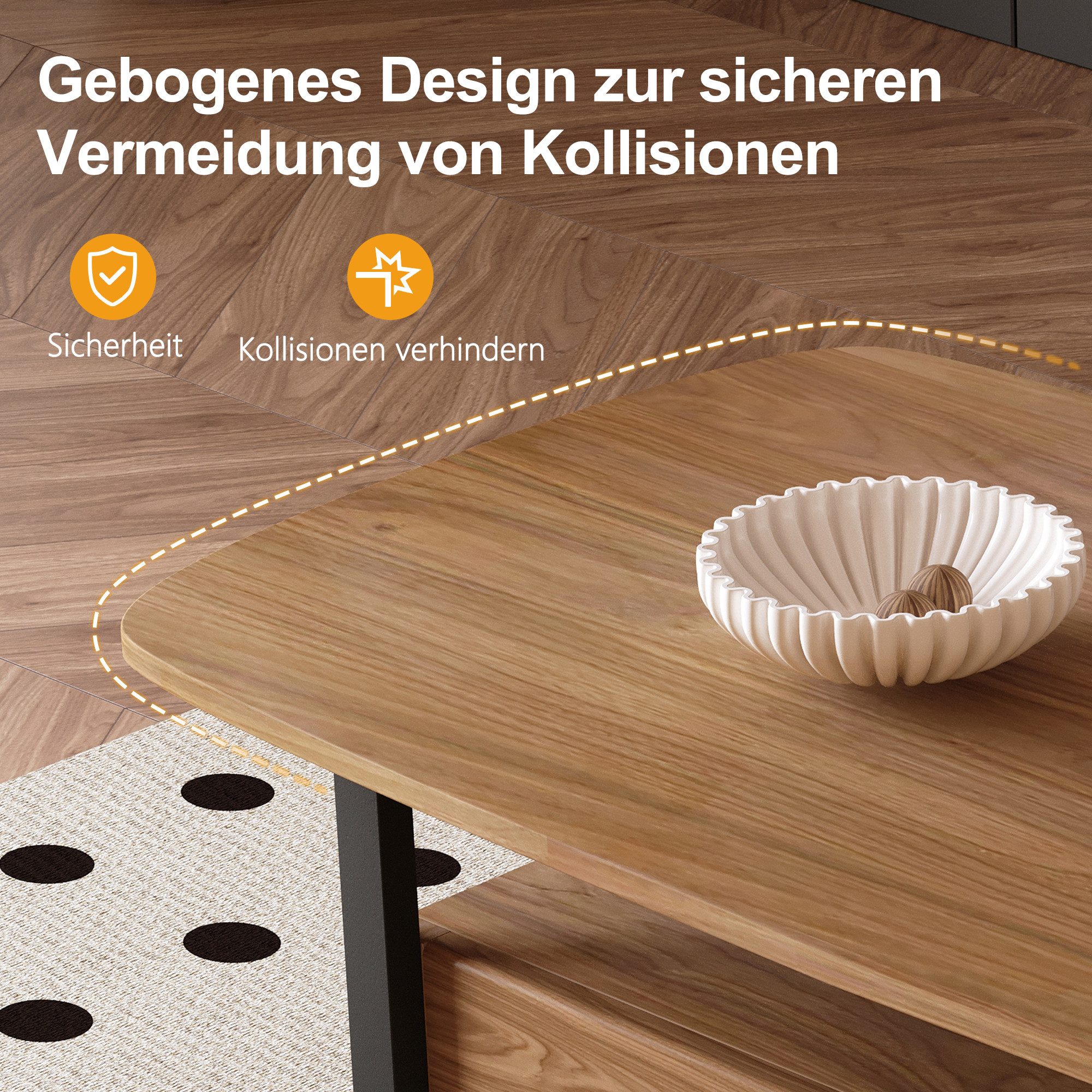 oleyluckidea Couchtisch Nussbaum wohnzimmertisch mit Stauraum,Kaffeetisch Vintage (Einzelstück), Breite 120 cm