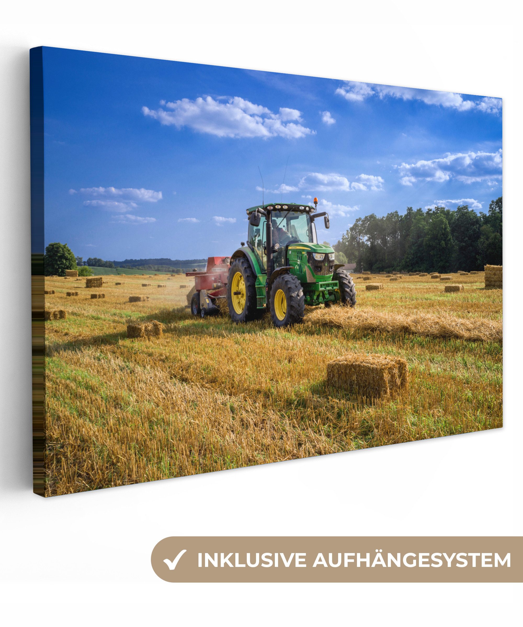 OneMillionCanvasses® Leinwandbild Traktor - Bauernhof - Heu - Feld - Sonne günstig online kaufen