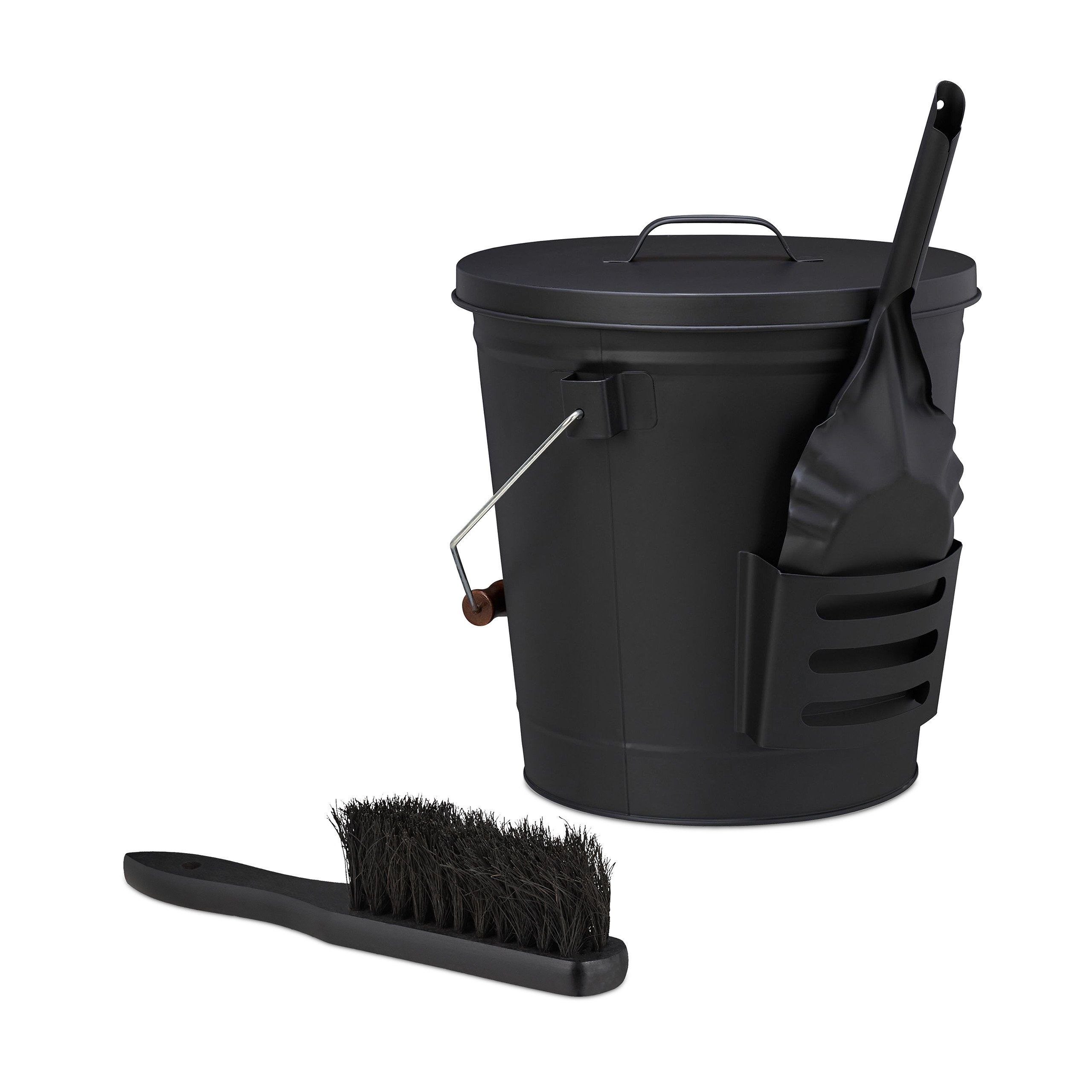 relaxdays Mülleimer Ascheeimer mit Deckel & Kehrset