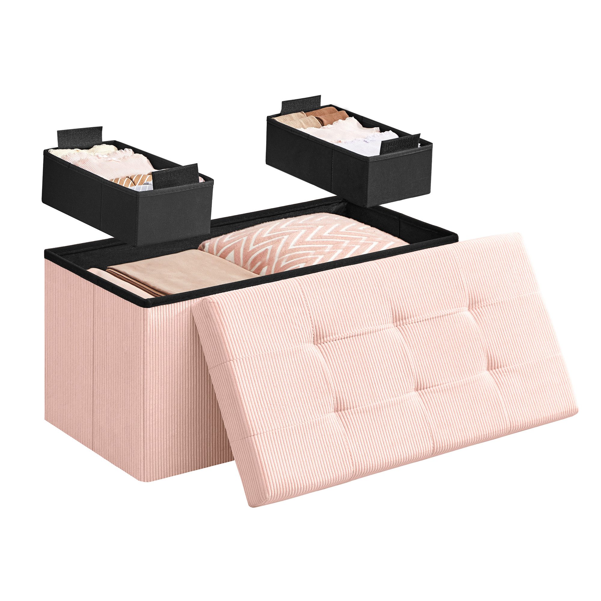 SONGMICS Sitzbank, mit Stauraum, klappbare, 38 x 76 x 38 cm Fußbank, Bettbank, bis 300 kg