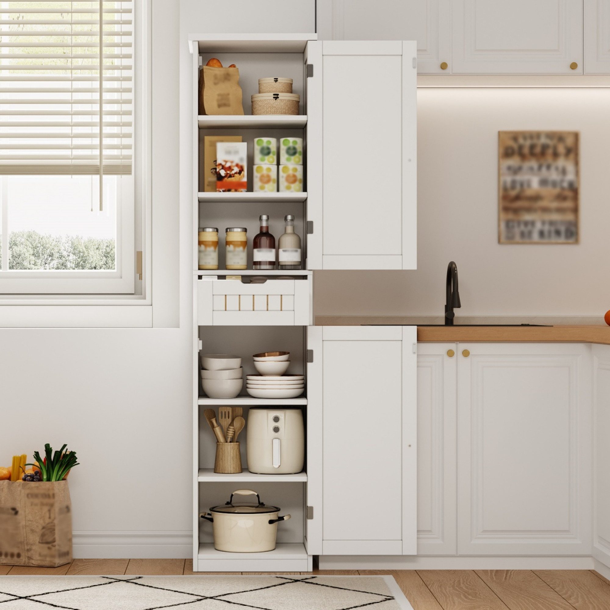 ANYSUN Hochschrank Schmaler Schrank mit Türen,Schublade,Mehrzweckschrank Küche (1-St., Einzelstück) Küchenschrank mit Verstellbare Regalböden für Esszimmer,170×40×30 cm
